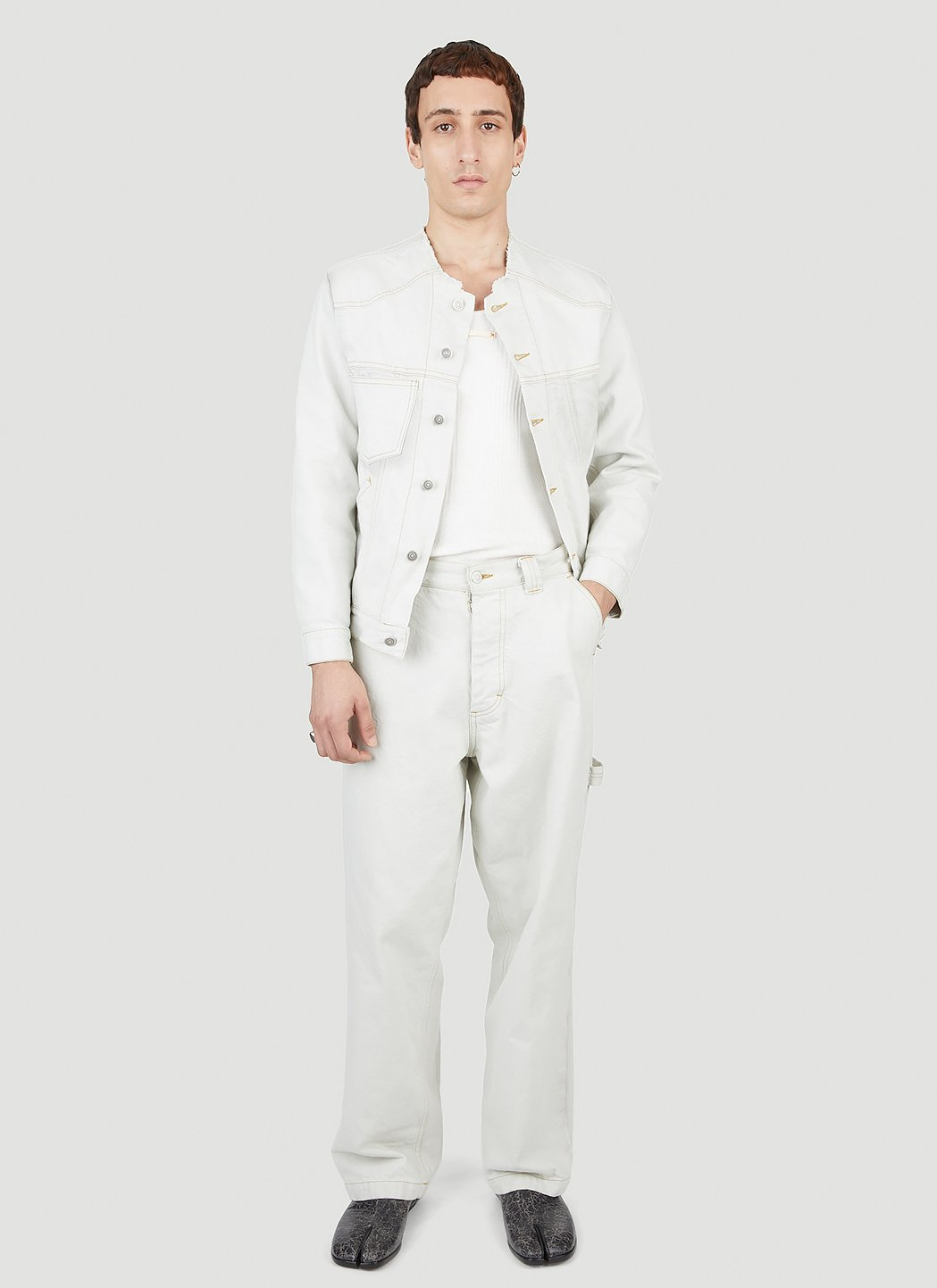 Maison Margiela Men Collarless Denim Jacket - 2