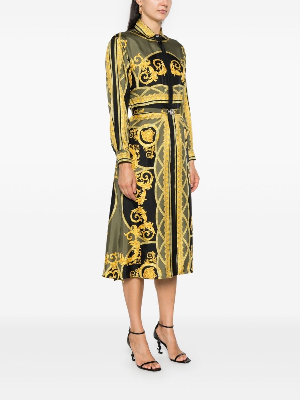 Barocco-print belted midi dress - 3