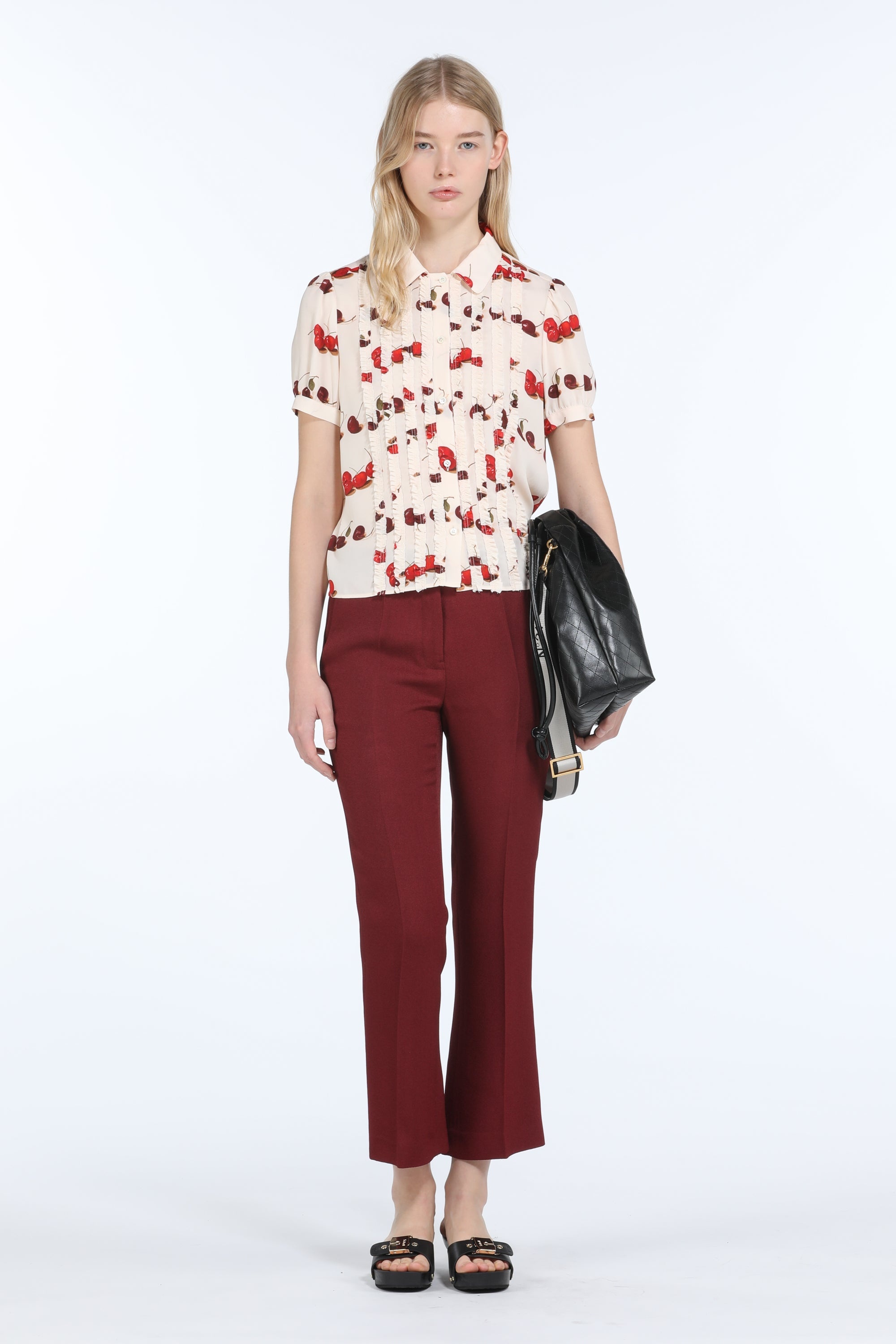 CHERRY-PRINT RUFFLED SHORT-SLEEVE SHIRT - 4