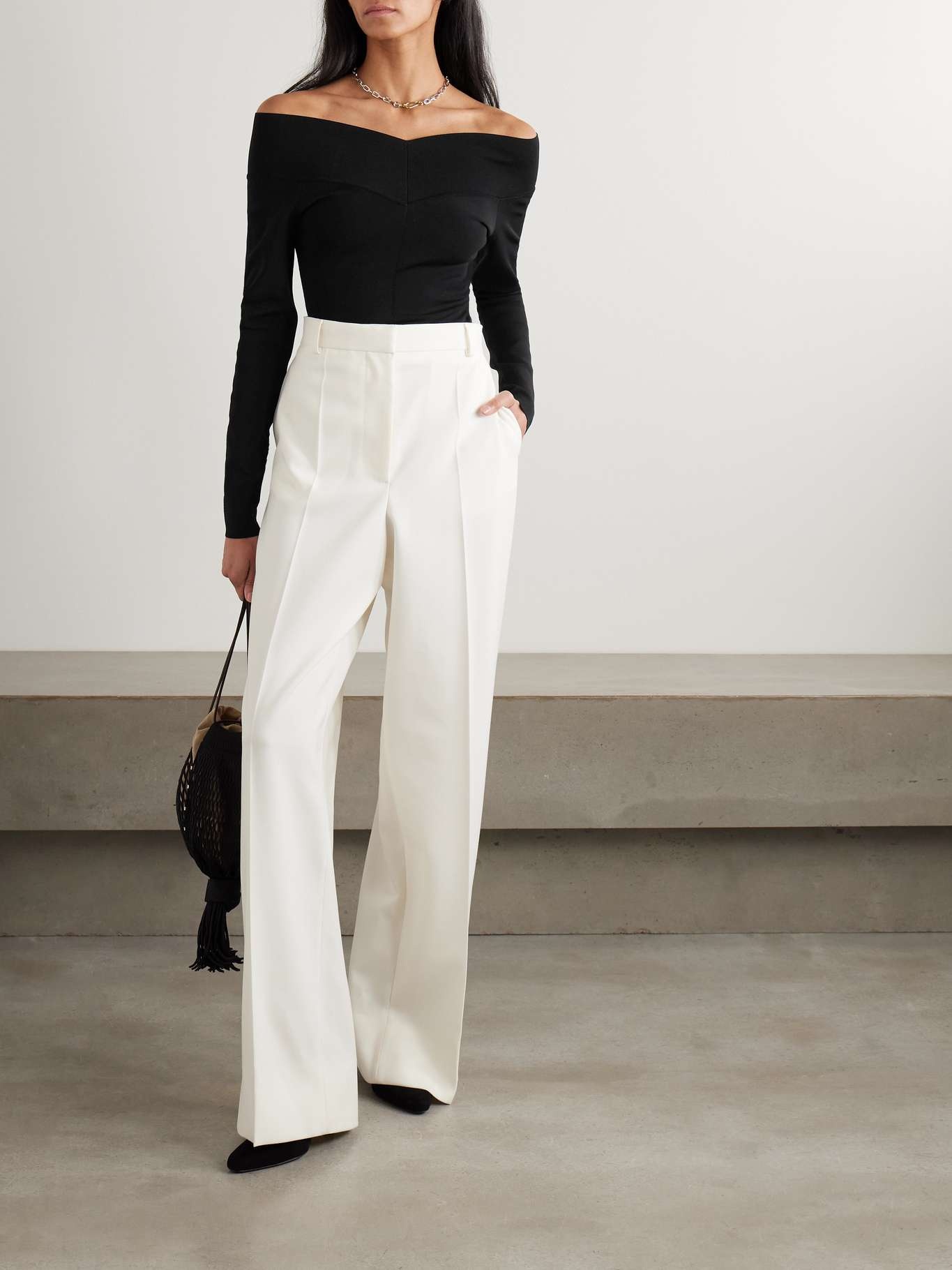 Off-the-shoulder paneled jersey top Black - 2