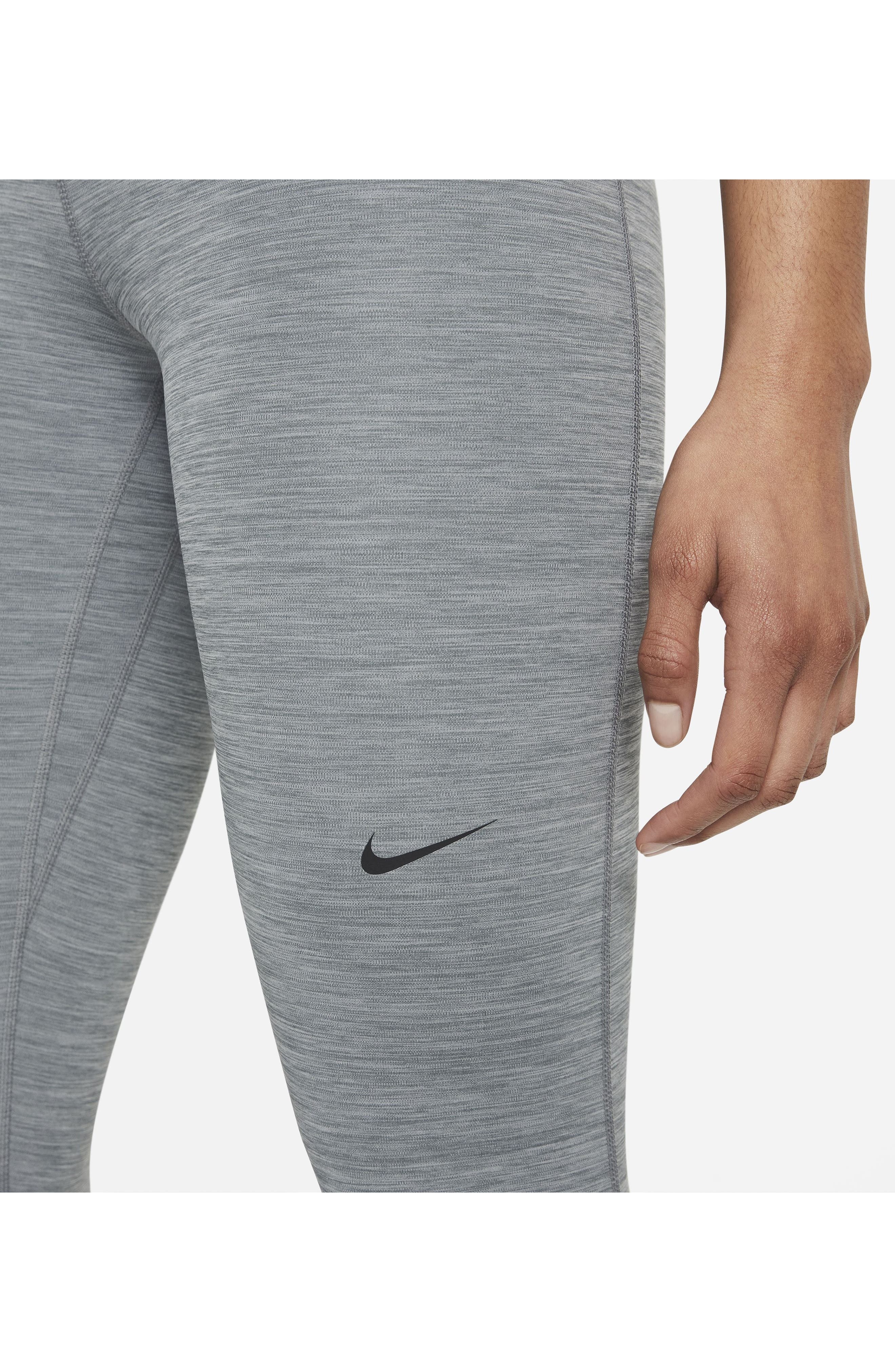 Nike Pro Mid-Rise Crop Mesh-Panel Leggings in Smoke Grey/heather/black/black at Nordstrom - 8