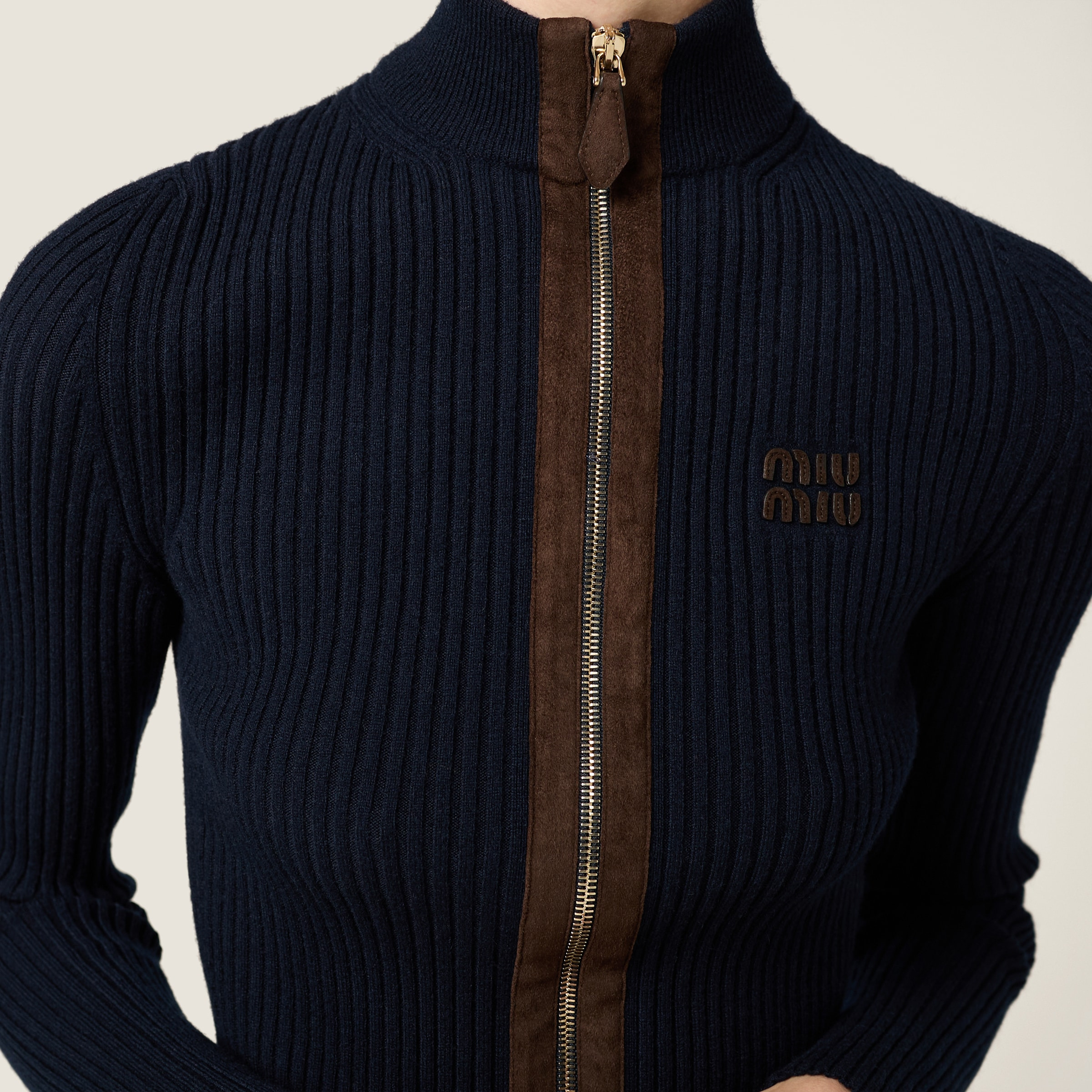 Cashmere and leather zipper cardigan - 5