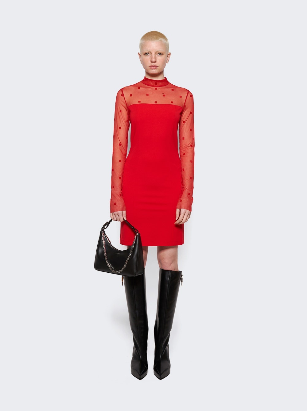 Mock Neck Midi Tubino Dress Vermilion Red - 2