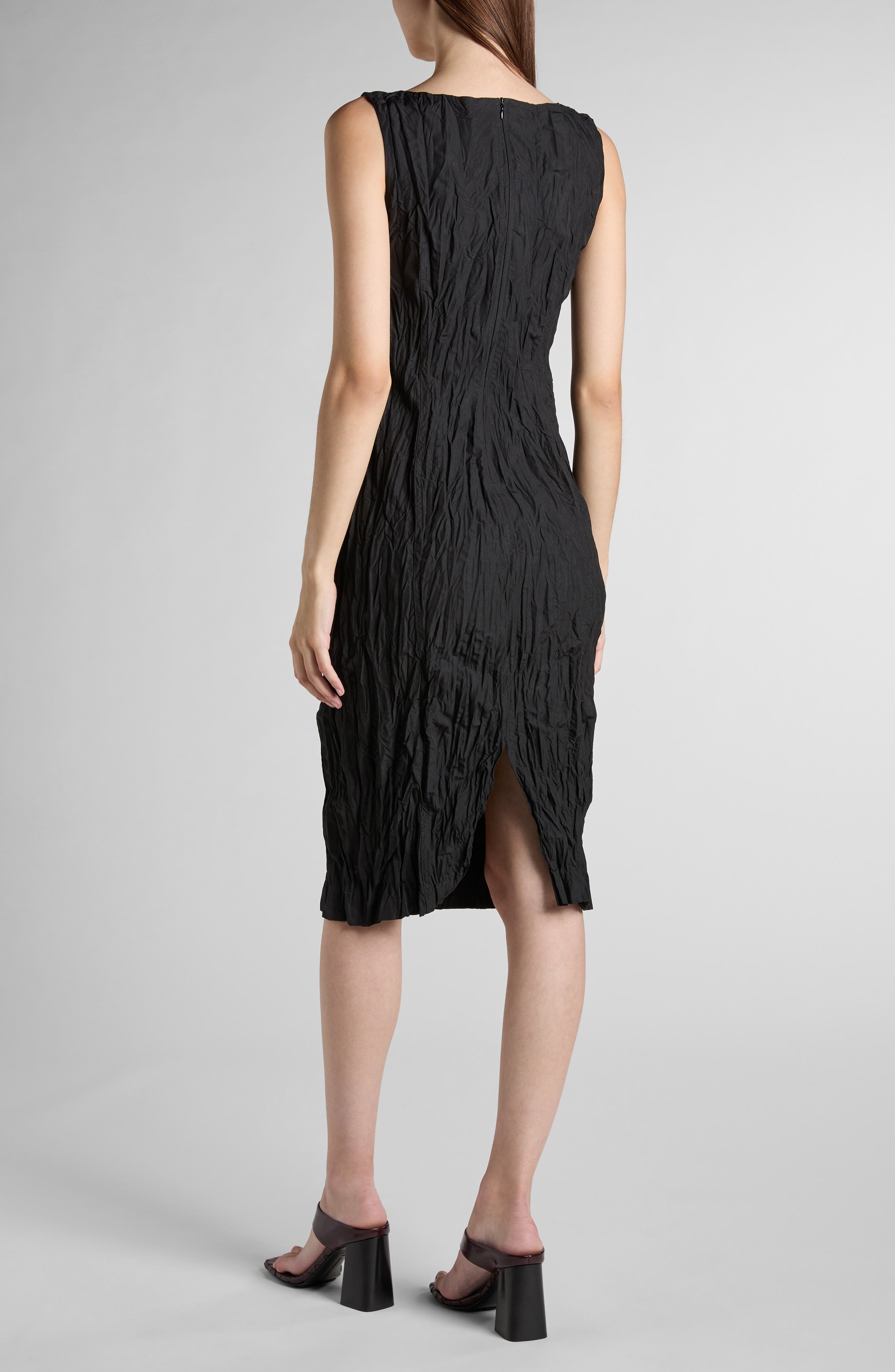 Bottega Veneta Crinkled Scoop Neck Shift Dress in 1000 Black at Nordstrom - 2
