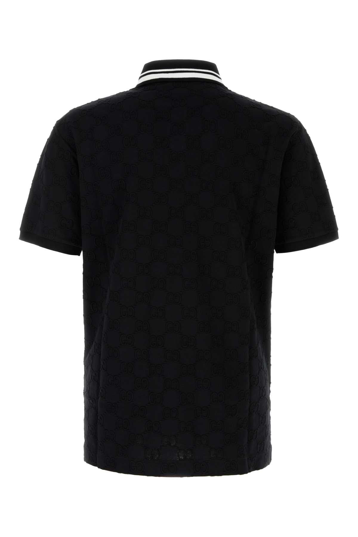 Gucci Men Black Stretch Piquet Polo Shirt - 2