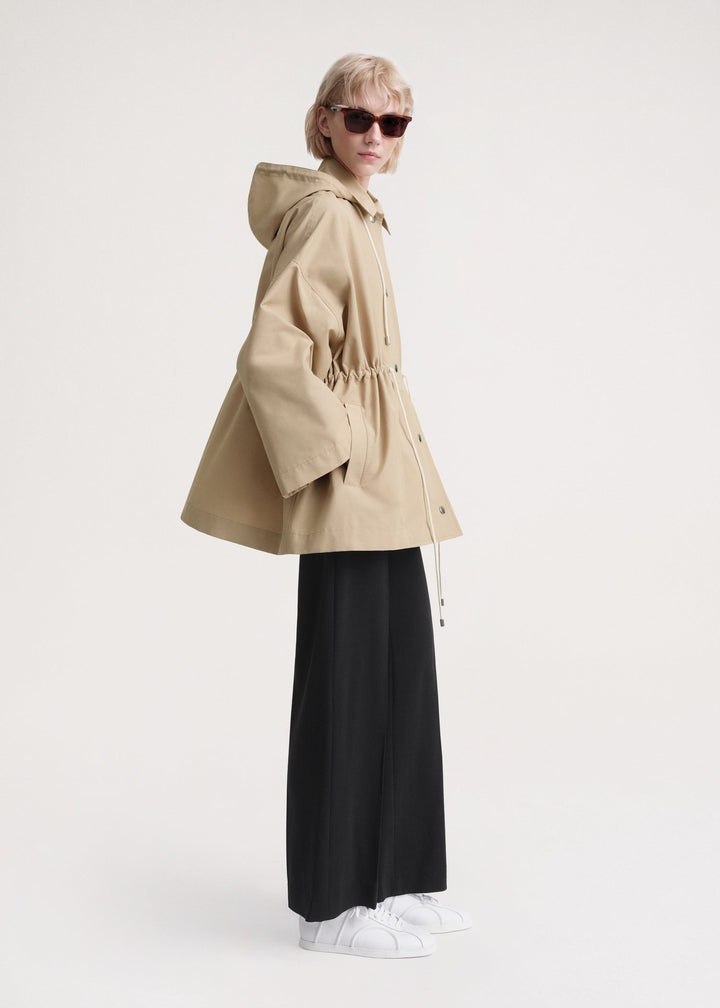 Hooded cotton-nylon parka trench beige - 3