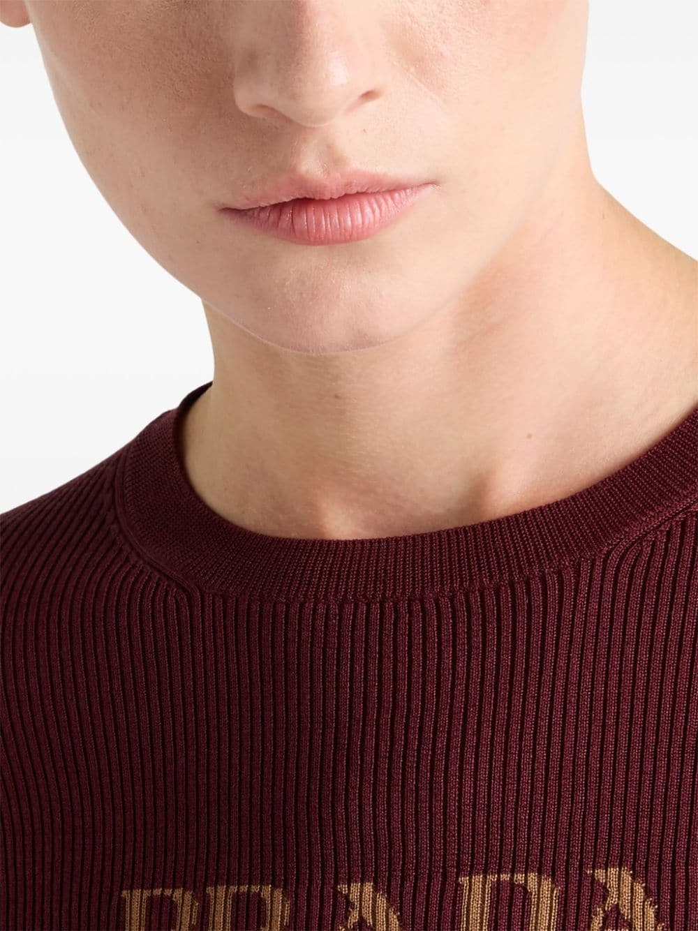 intarsia-knitted logo silk top - 5