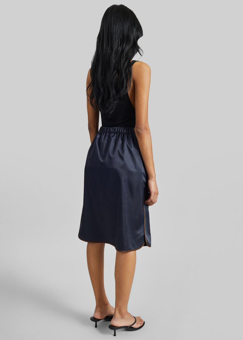 Munich Contrast Piping Midi Skirt - Navy 9