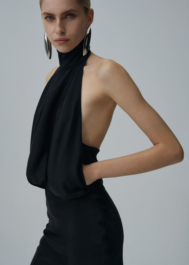 MAGDA BUTRYM Silk high neck balloon top in black outlook