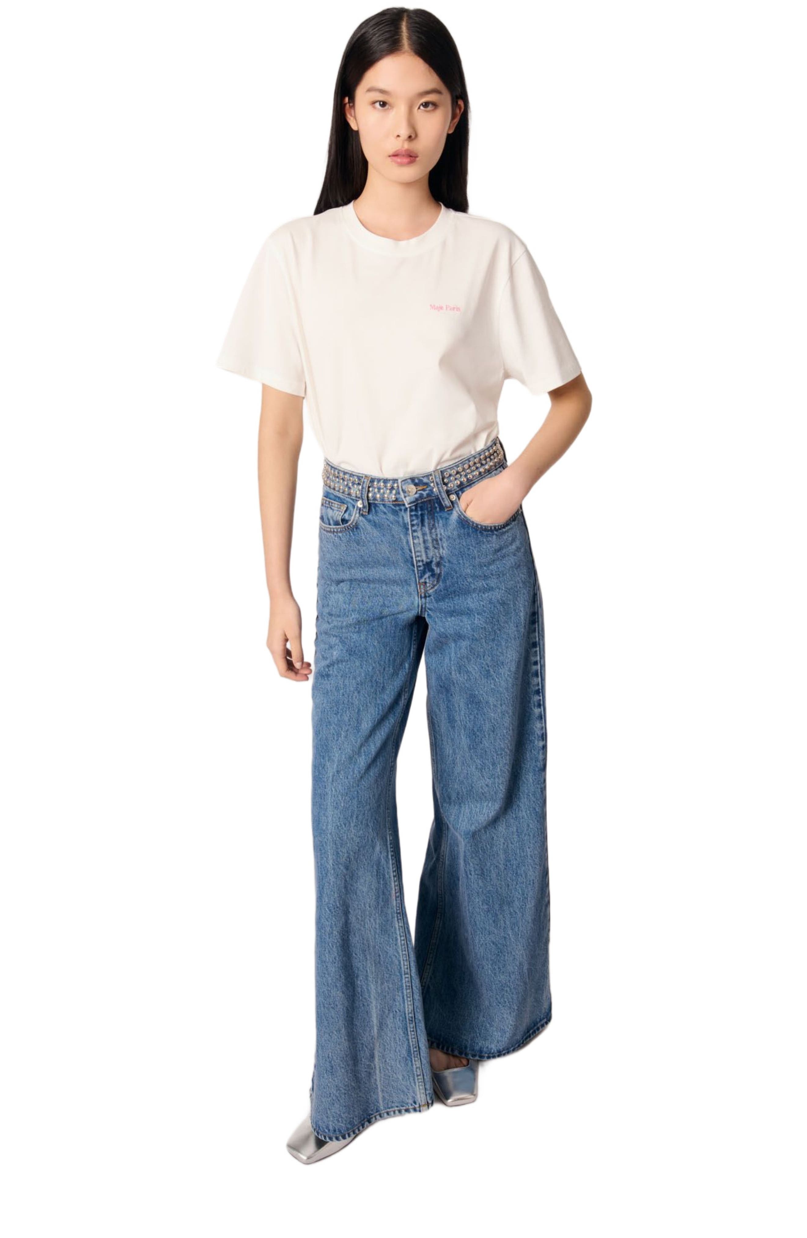 maje Flares jeans with studded waistband in Blue Jean at Nordstrom - 7