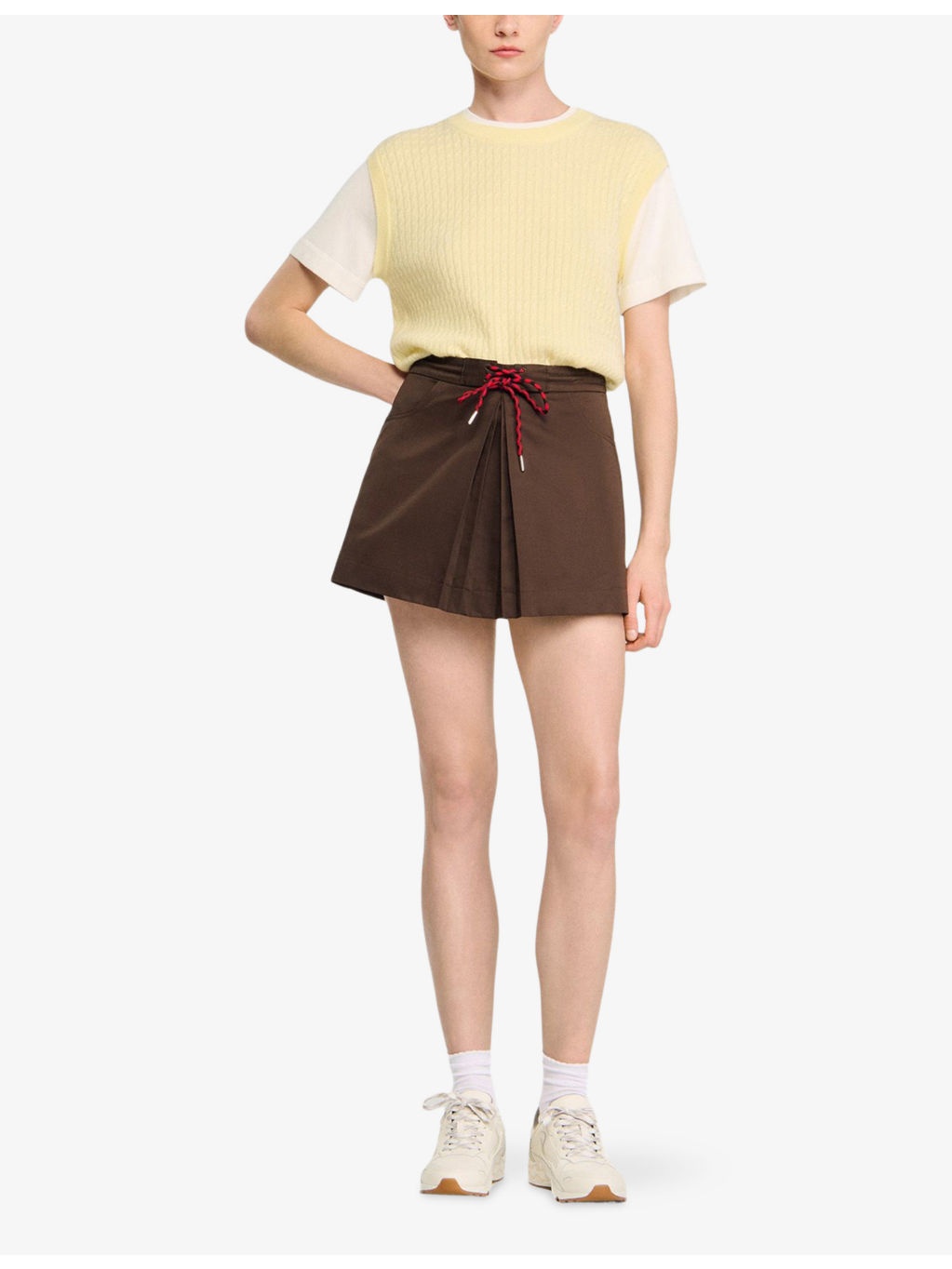 Tie-Waist Side-Pocket Cotton-Blend Skort - 2