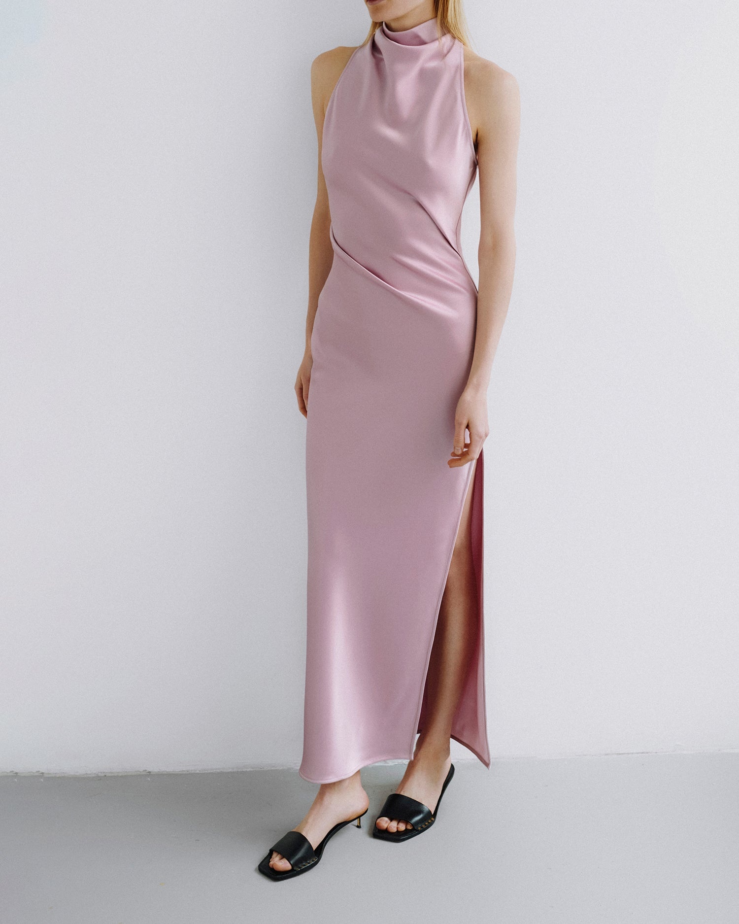 Cowl-Neck Satin Midi Dress - 3