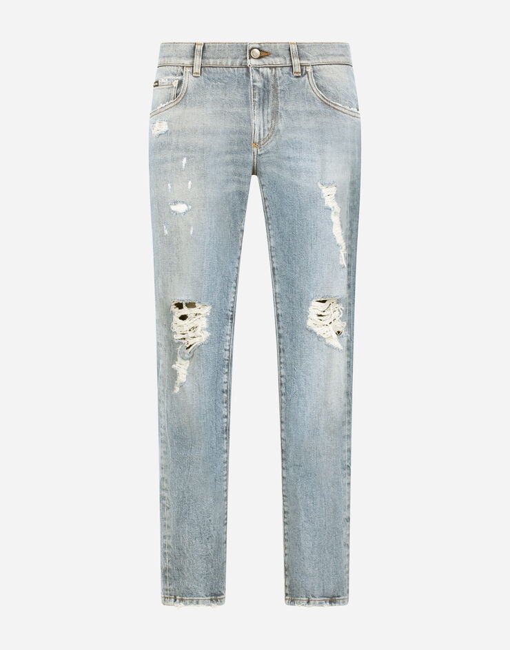 Blue wash skinny stretch jeans with rips - 3