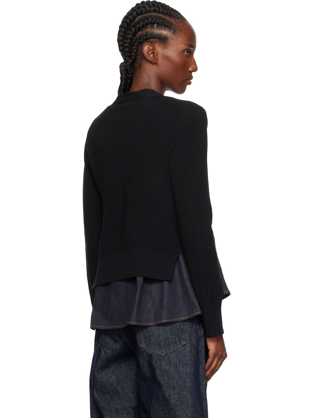 Black & Navy Denim x Knit Cardigan - 3