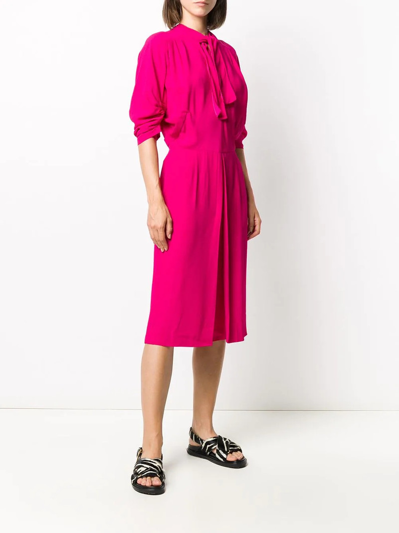 ruched-sleeves tie-neck day dress 3