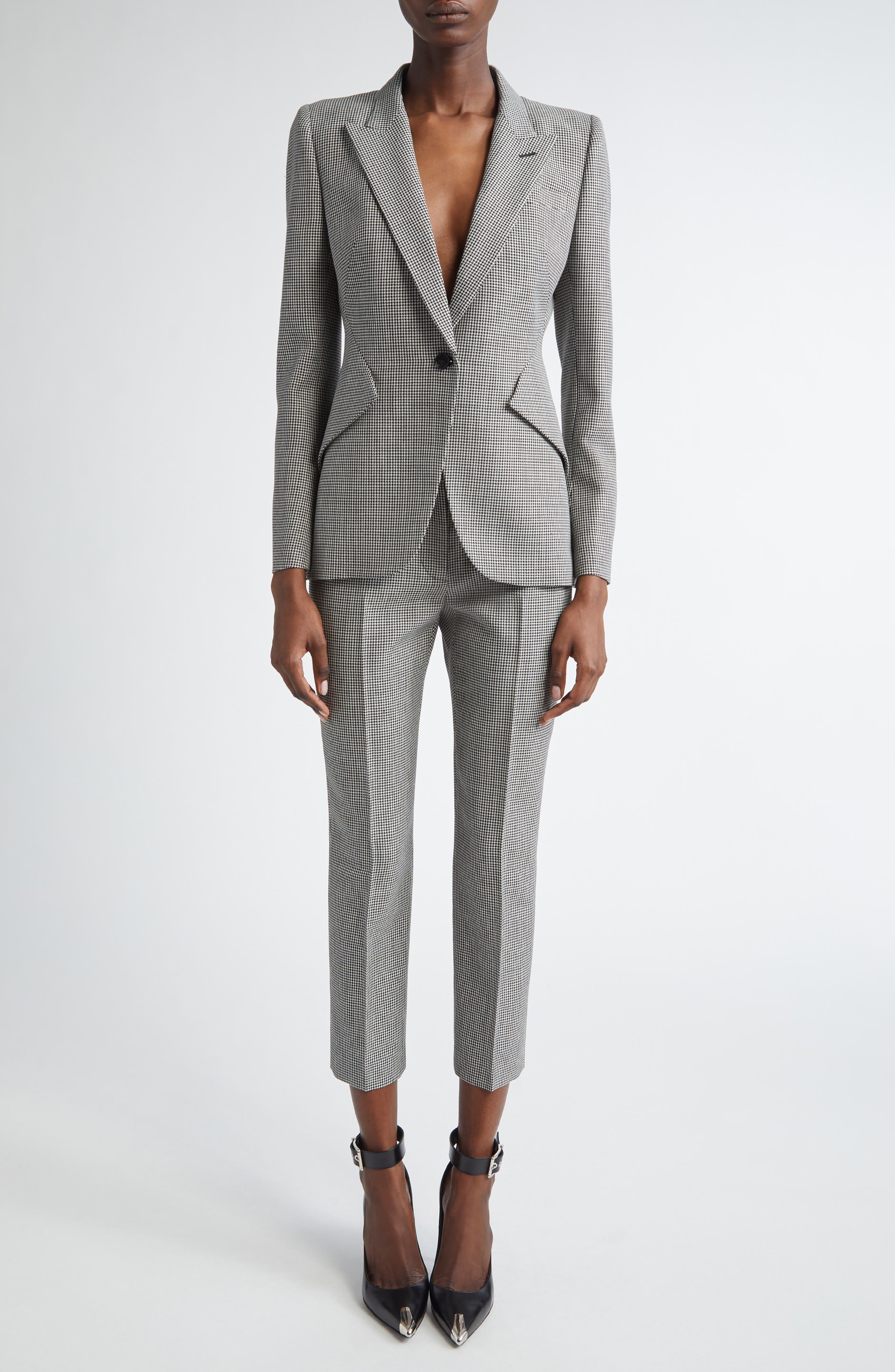 McQueen Houndstooth Check Wool Blazer in Black/Ivory at Nordstrom - 2