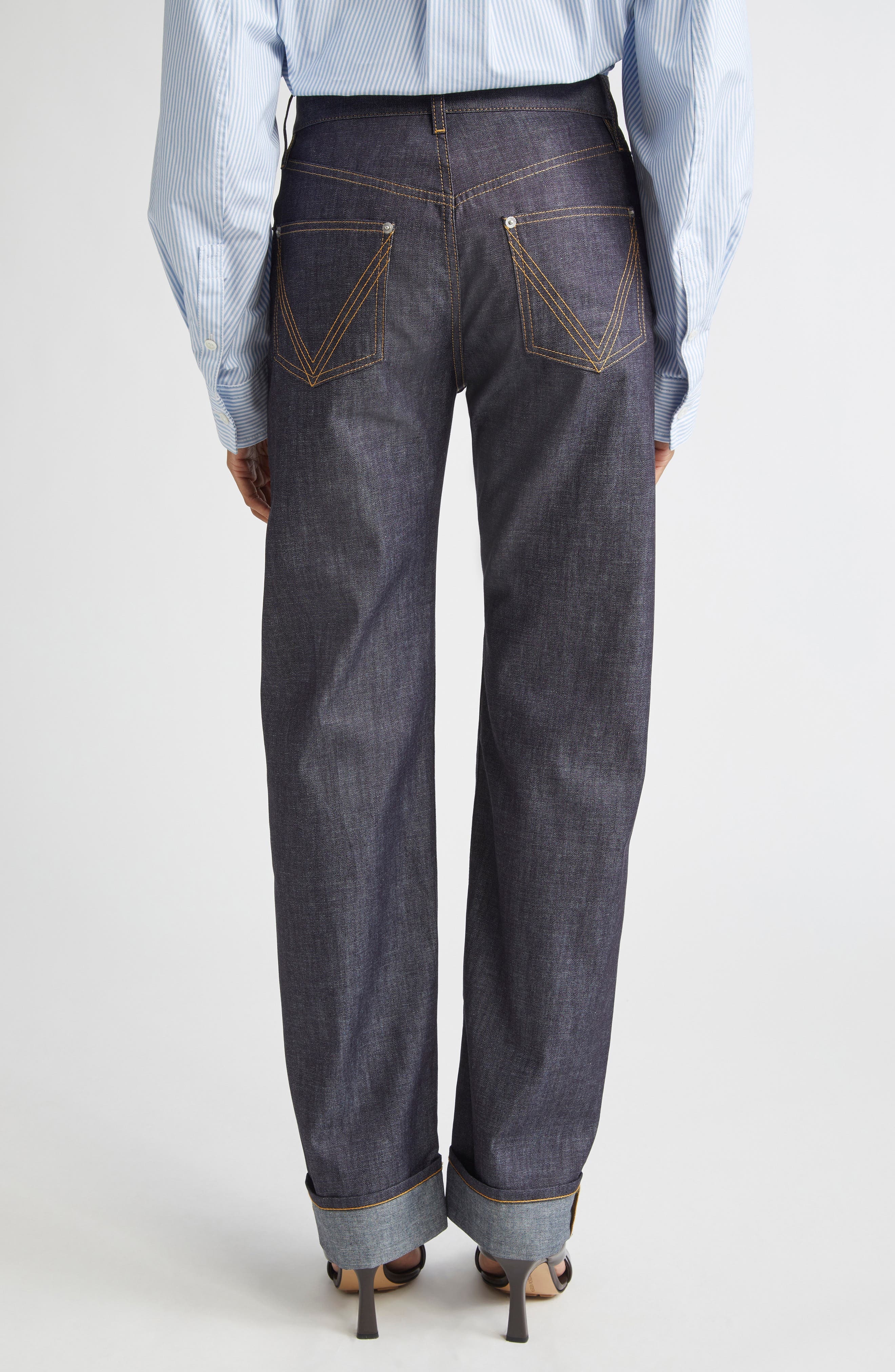 Bottega Veneta Turned Up Straight Leg Jeans in 4245 Indigo at Nordstrom - 3