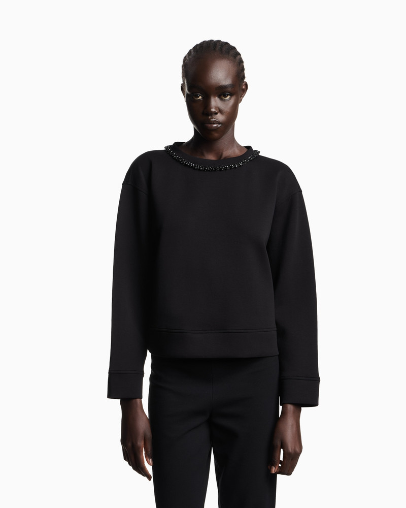 EMPORIO ARMANI ASV DOUBLE-JERSEY CREW-NECK SWEATSHIRT WITH RHINESTONE DETAIL outlook