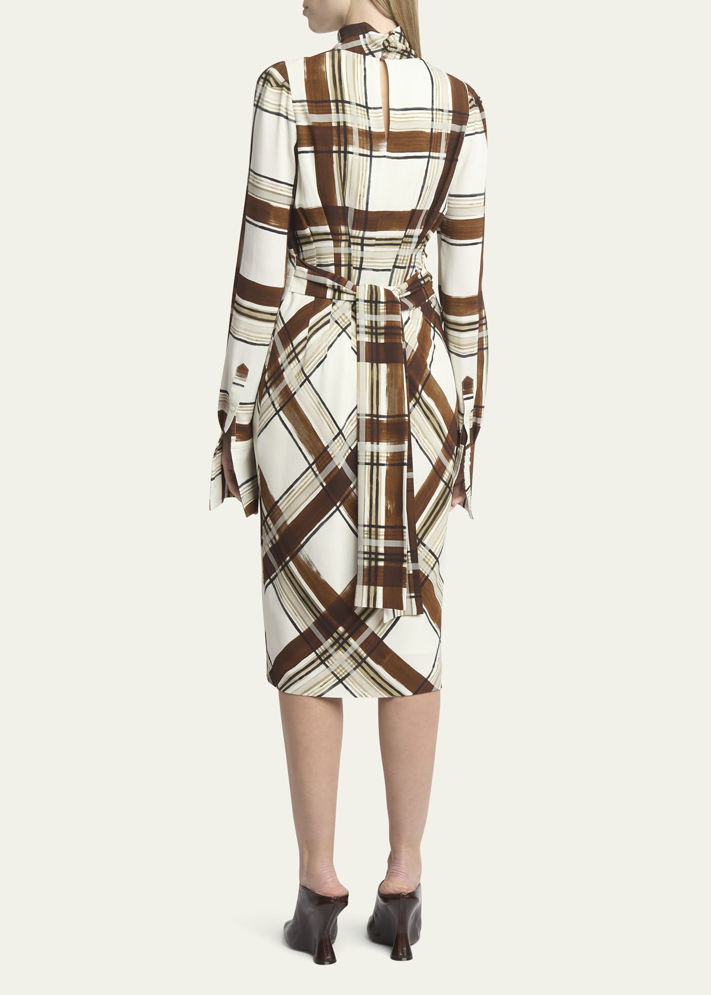 Delvet Plaid Belted Midi Dress - 3