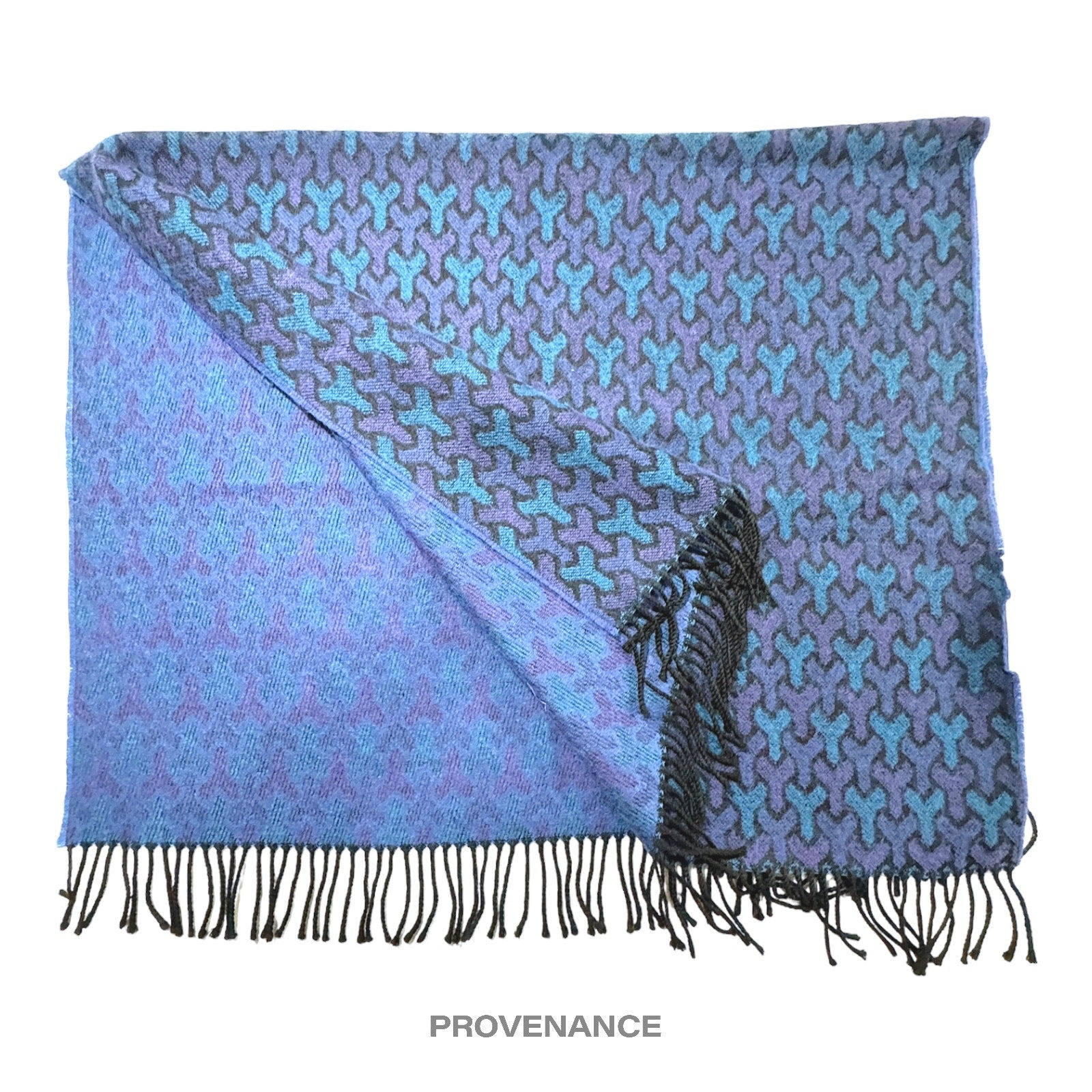 Yves Saint Laurent YSL Wool Throw Scarf Blanket - Blue - 2
