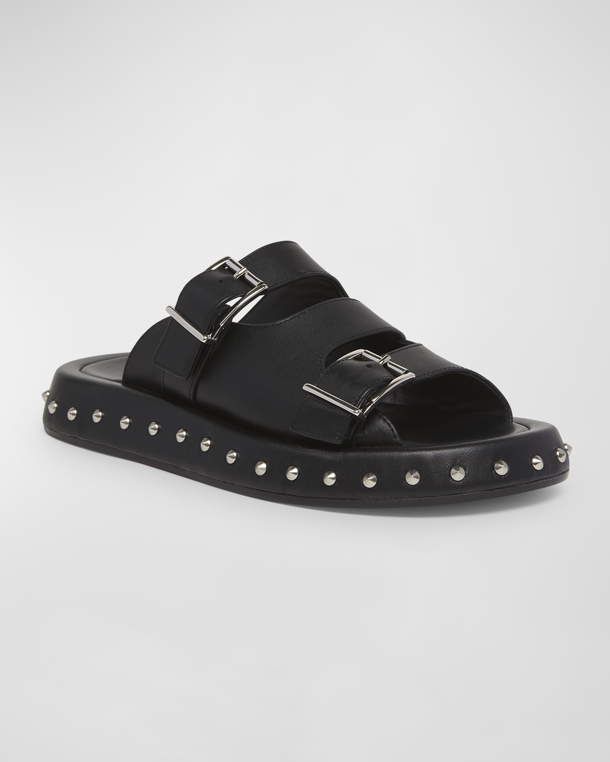 Leather Stud Buckle Slide Sandals - 3