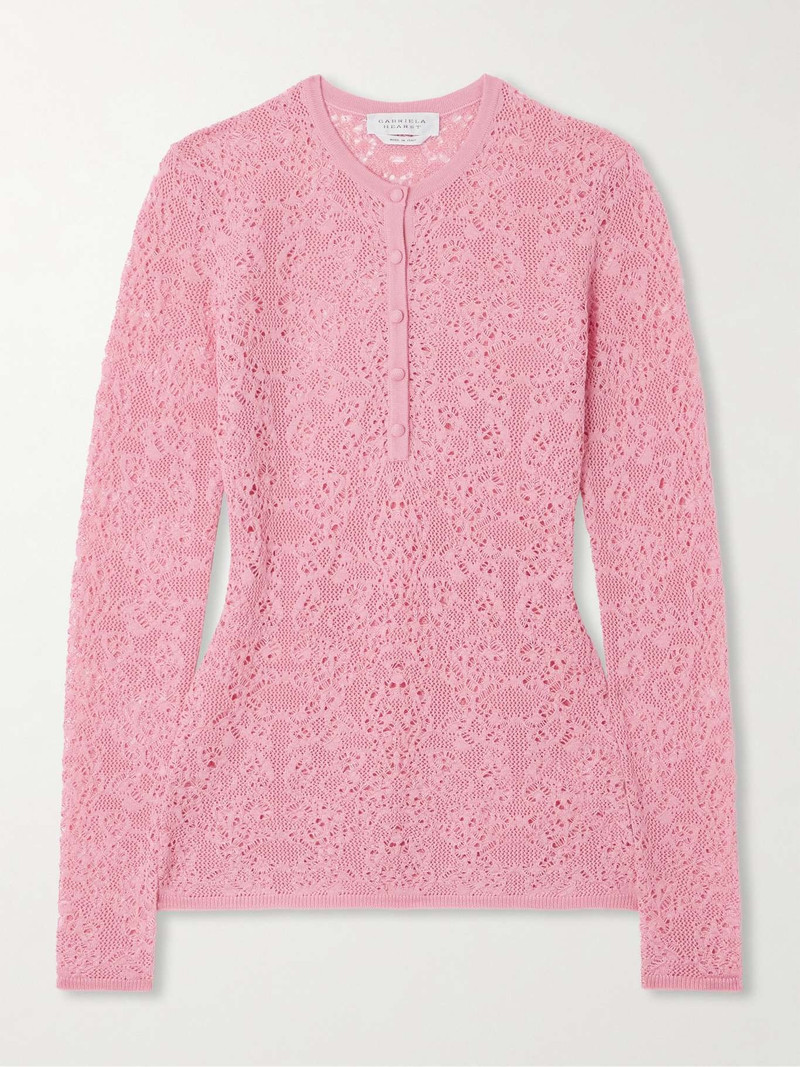 Ithaca crocheted wool and silk-blend Henley top Pink 1