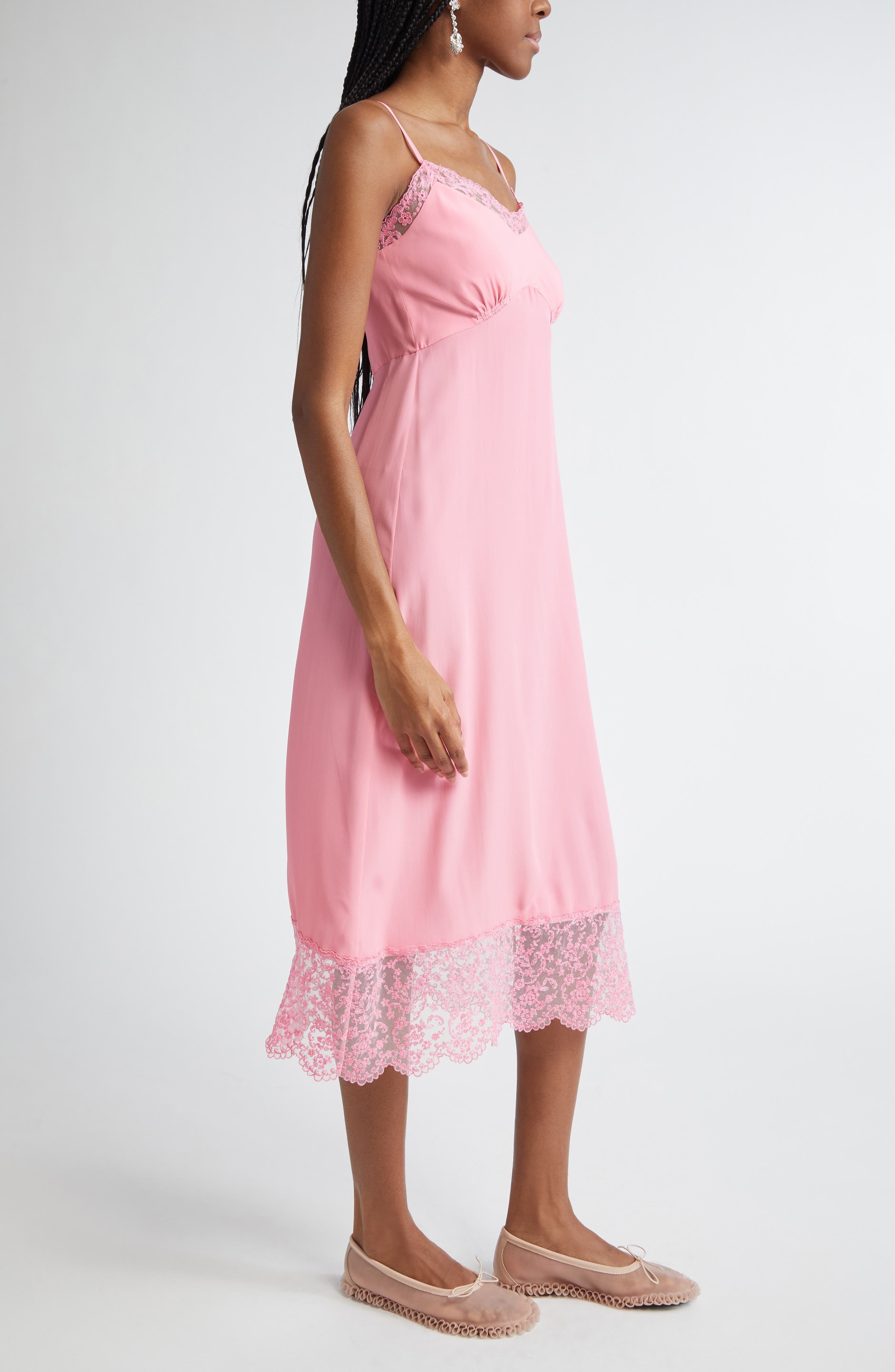 Simone Rocha Lace Trim Slipdress in Bright Pink at Nordstrom - 3