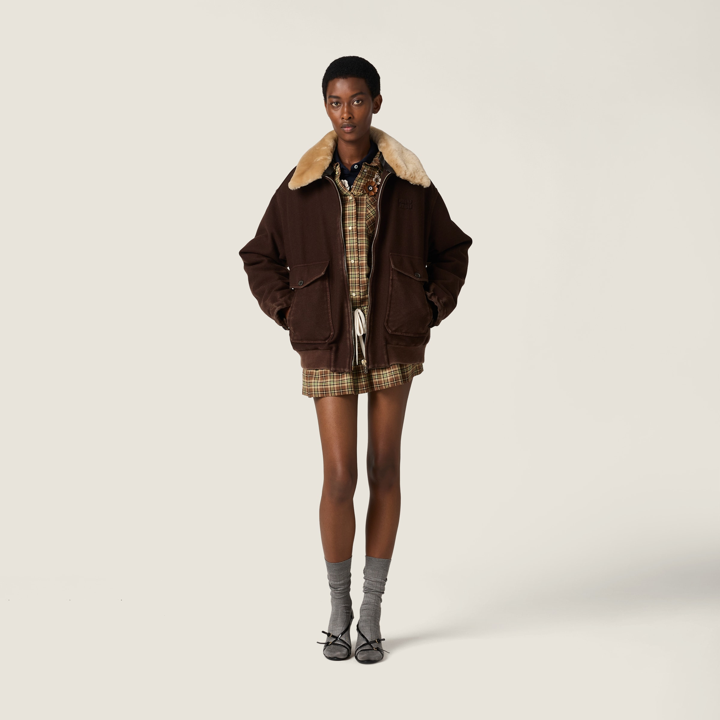 Garment-dyed wool blouson with shearling collar - 2