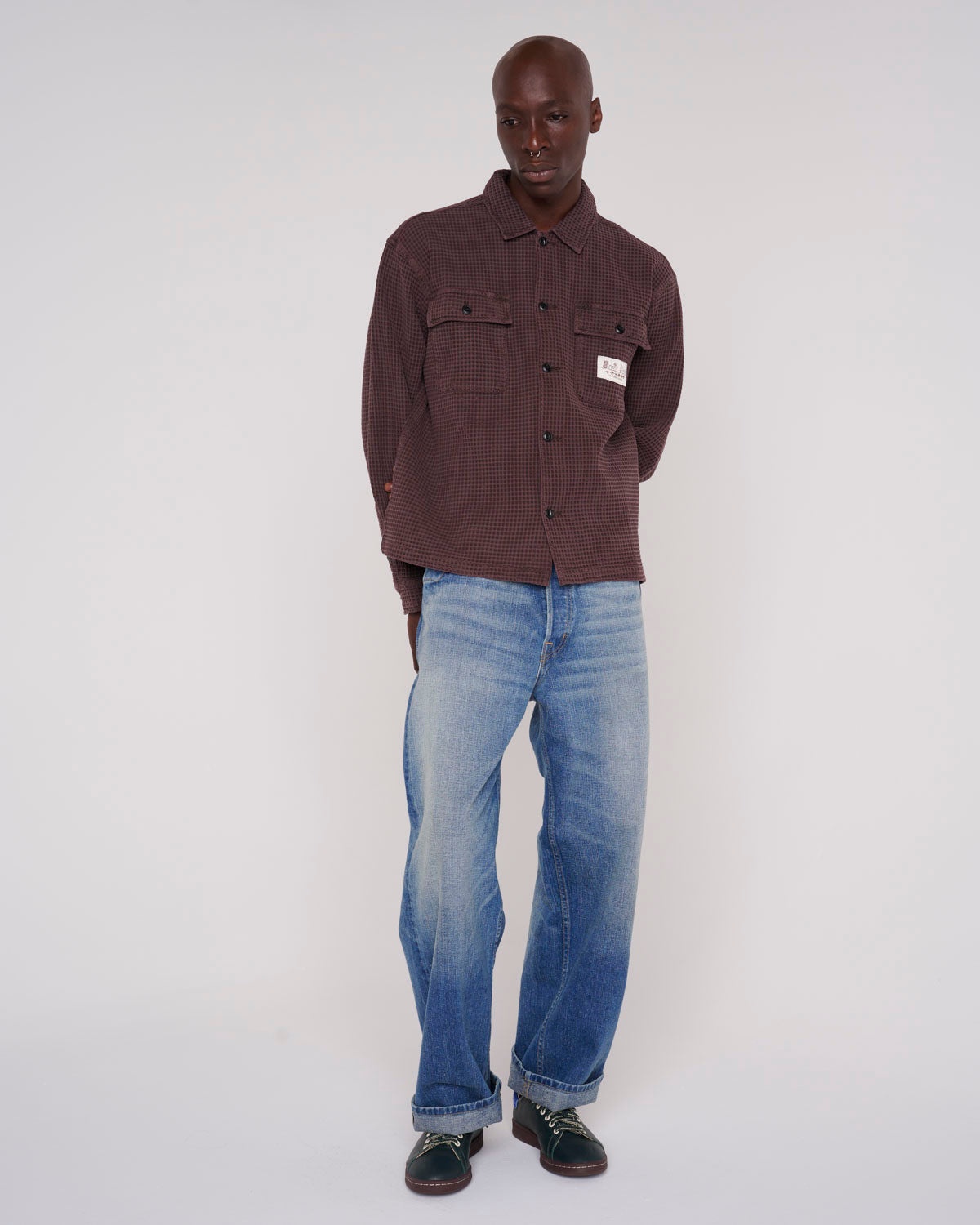 Waffle Button Front Shirt - Chocolate - 6