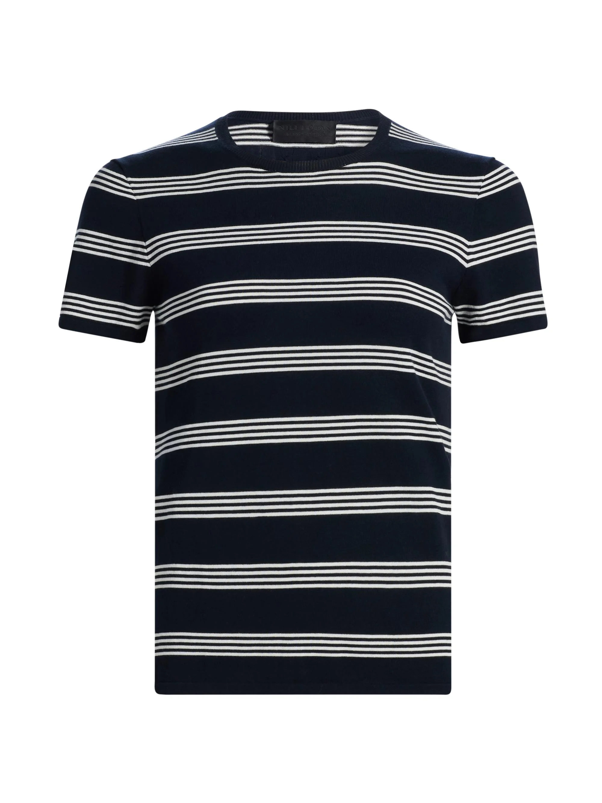 Women's Lanise Striped Short-Sleeve Sweater - Dark Navy Ivory Stripe - 1