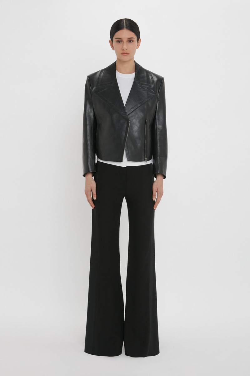 Victoria Beckham Tailored Leather Biker Jacket In Black outlook