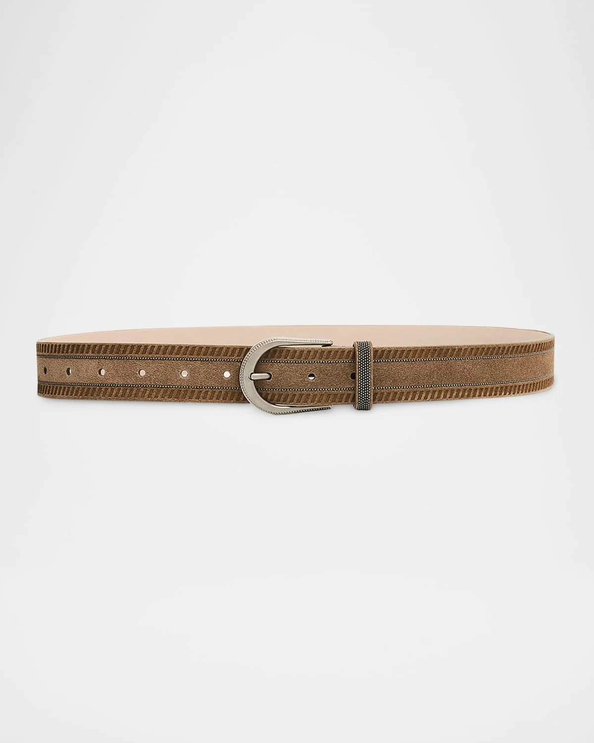 Wes Textured Suede Belt with Monili Trim - 1