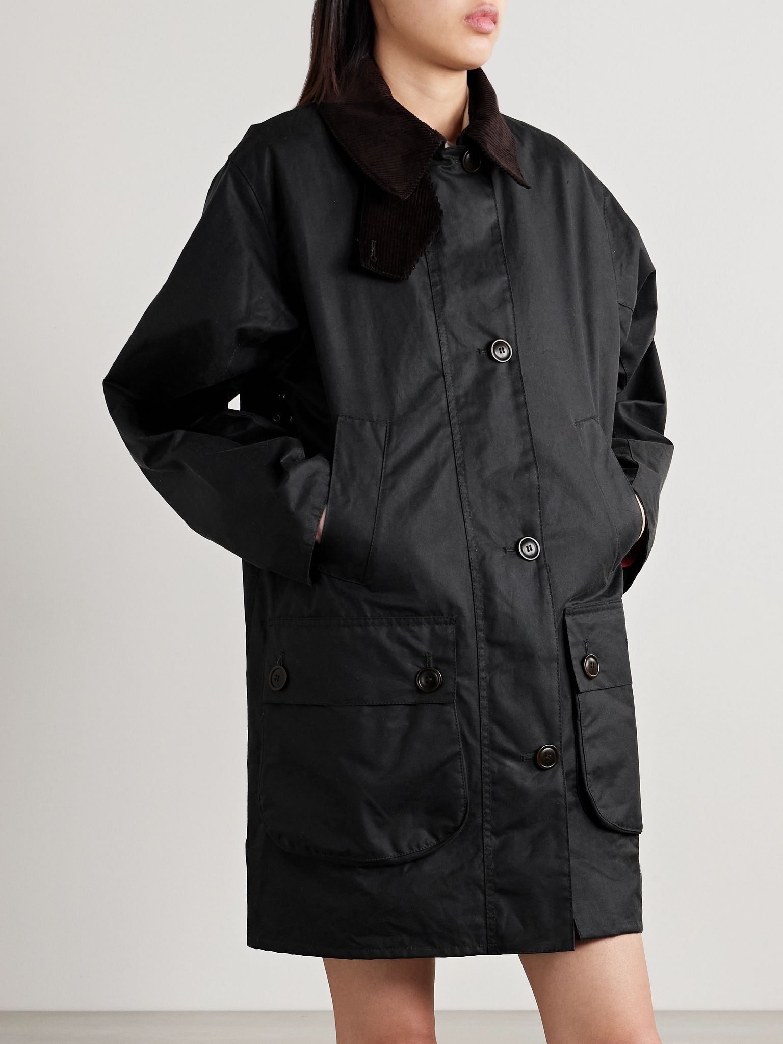 + Barbour The Edit by Alexa Loren corduroy-trimmed waxed-cotton jacket Black - 3