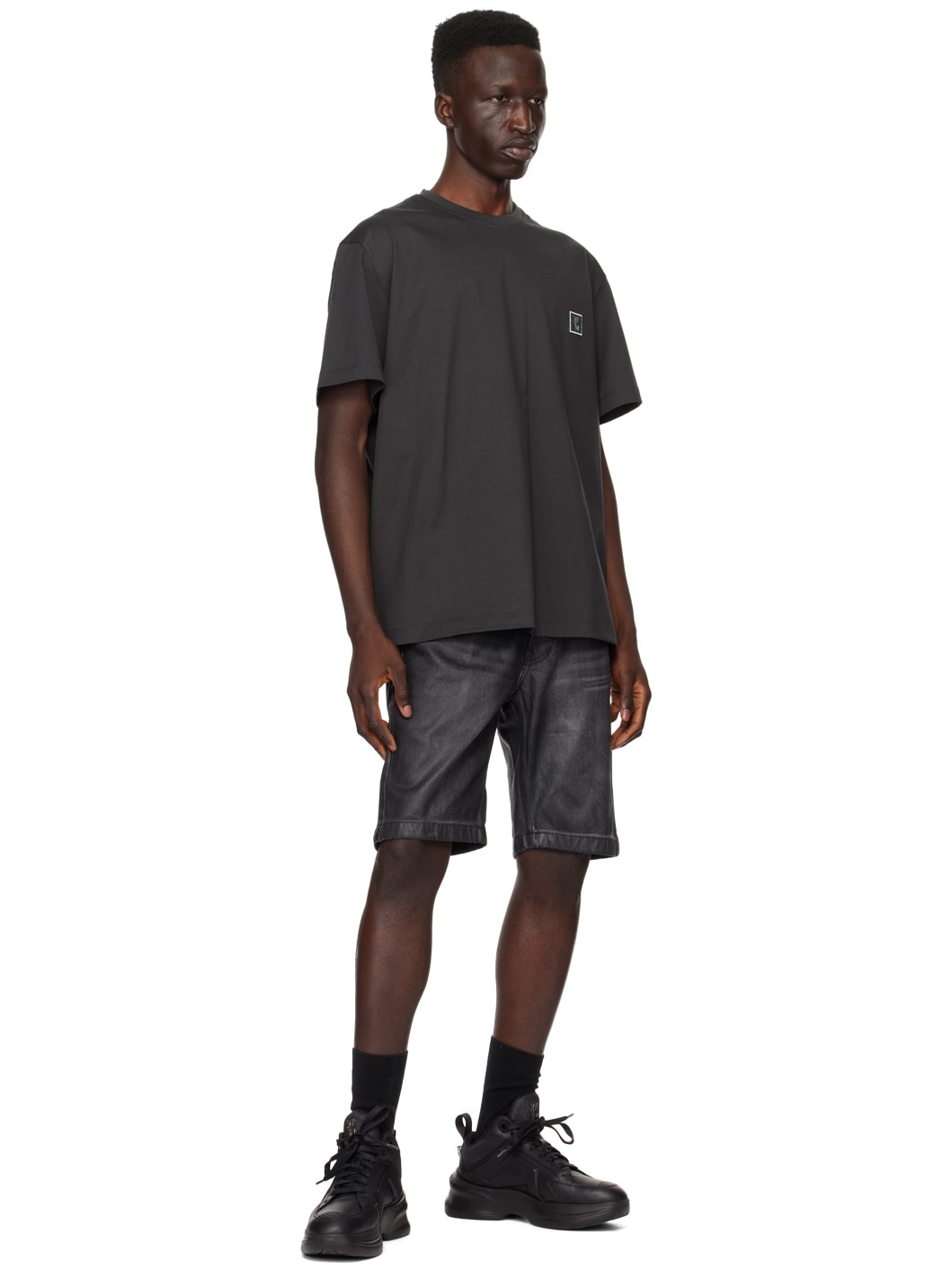 Black Faded Denim Shorts - 4