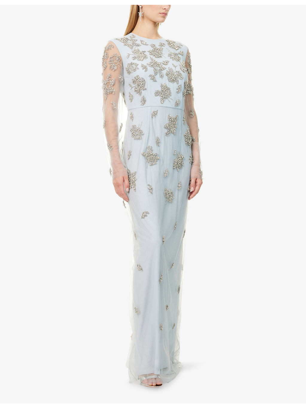 Long-Sleeve Crystal-Embellished Tulle Gown - 3
