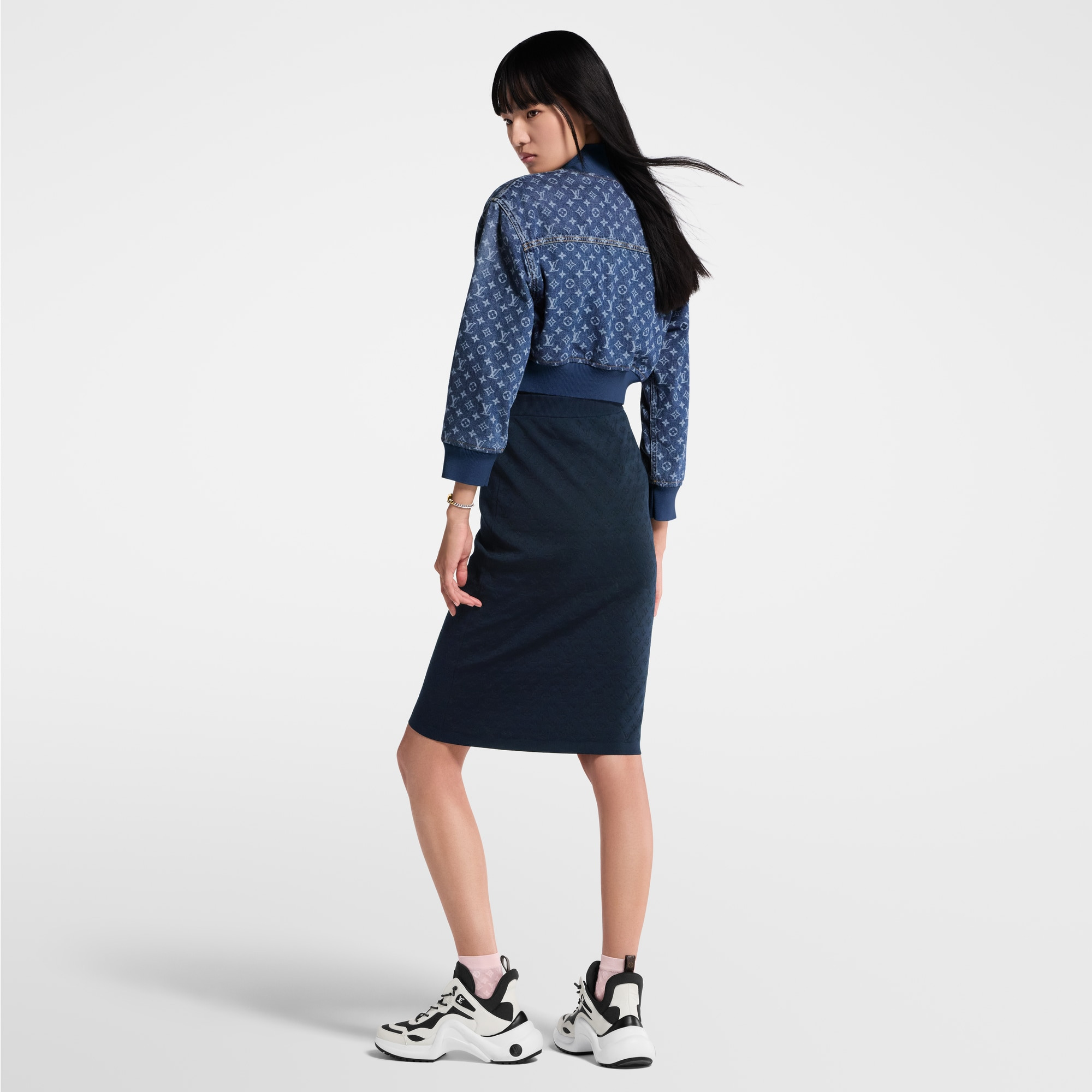 Cropped Monogram Denim Bomber Jacket - 5