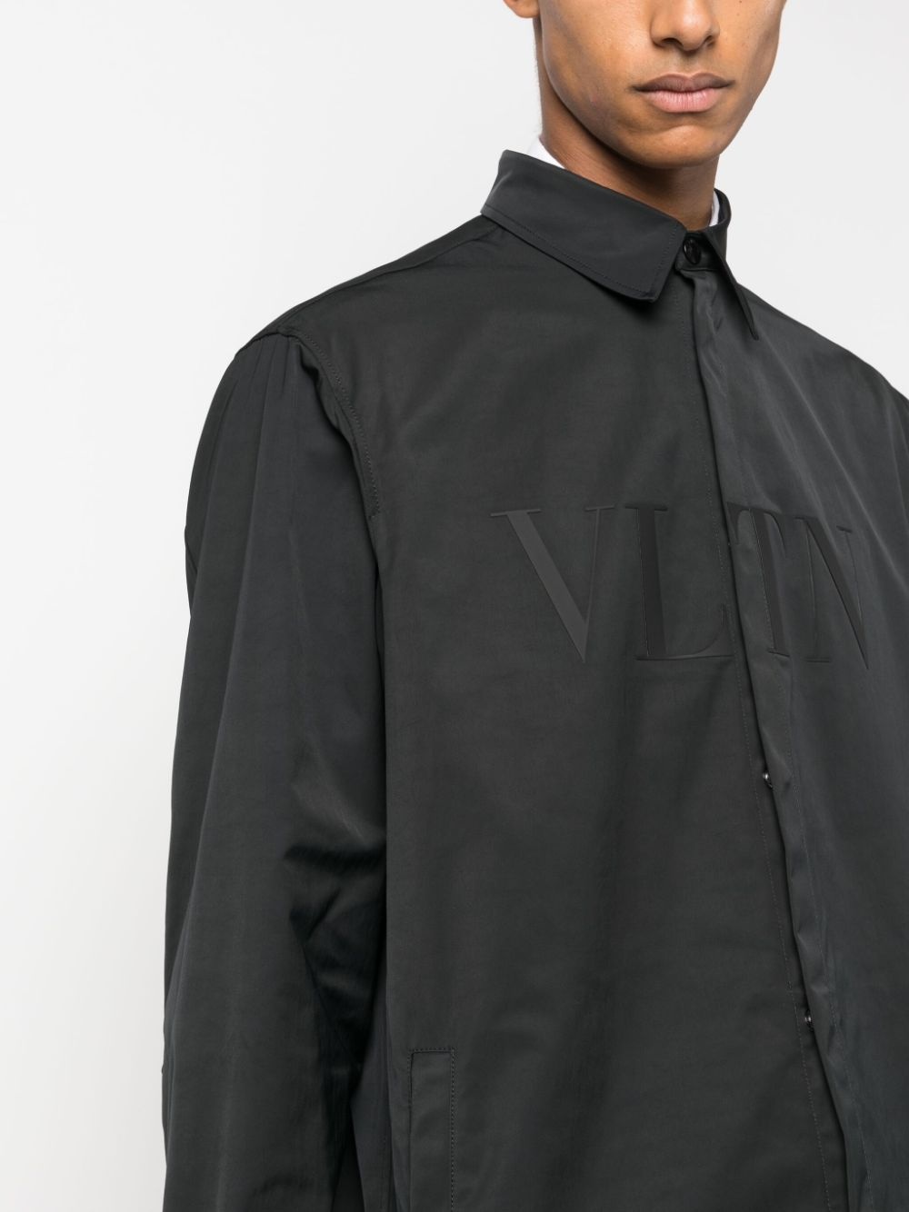 VLTN-patch concealed placket shirt - 5