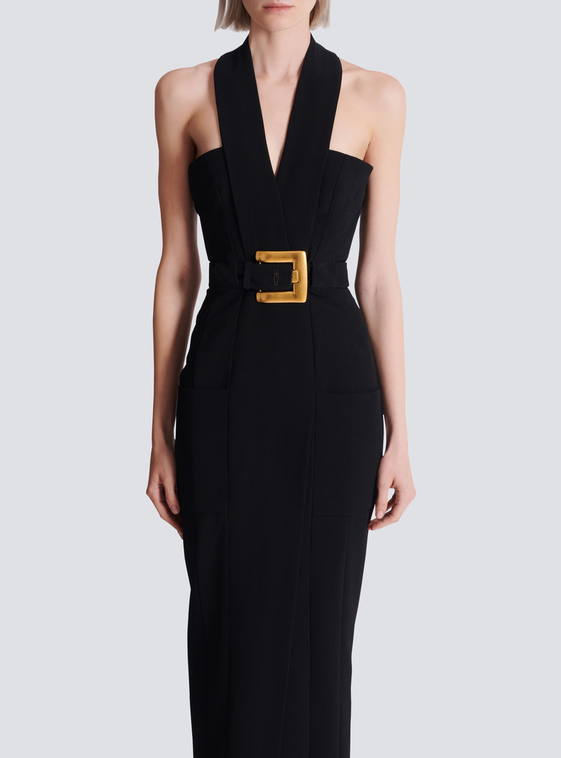 Long crepe dress with belt 5
