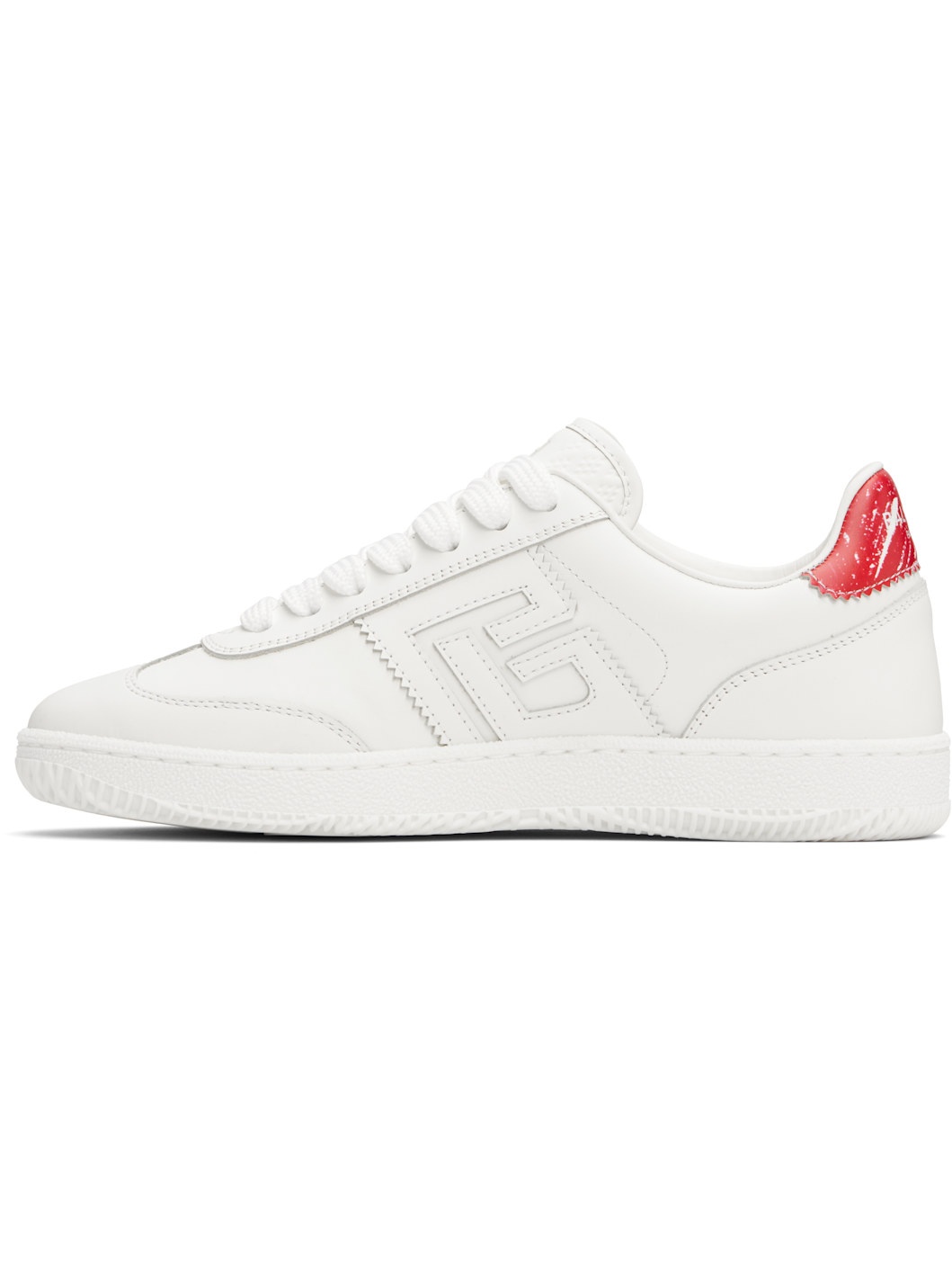 White & Red Leather 'Balmain' Swan Lipstick Sneakers - 3