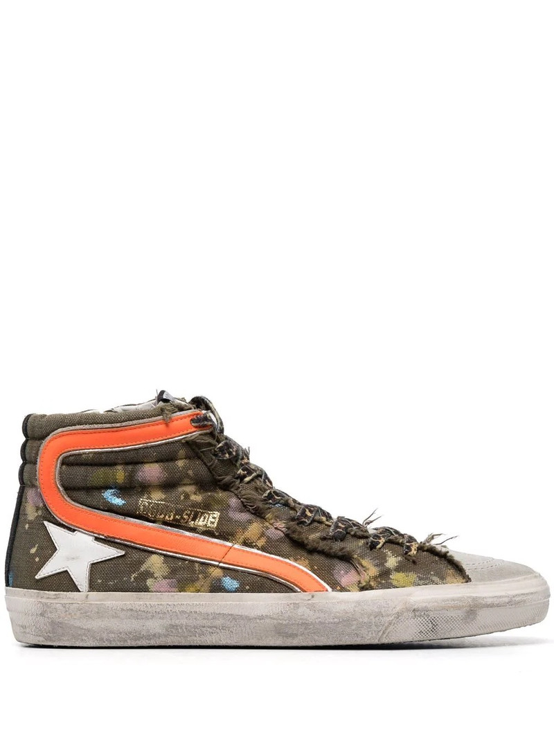 Slide paint-splatter high-top sneakers 1