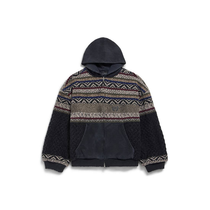 Men's Patched Zip-up Sweater in Faded Black 1