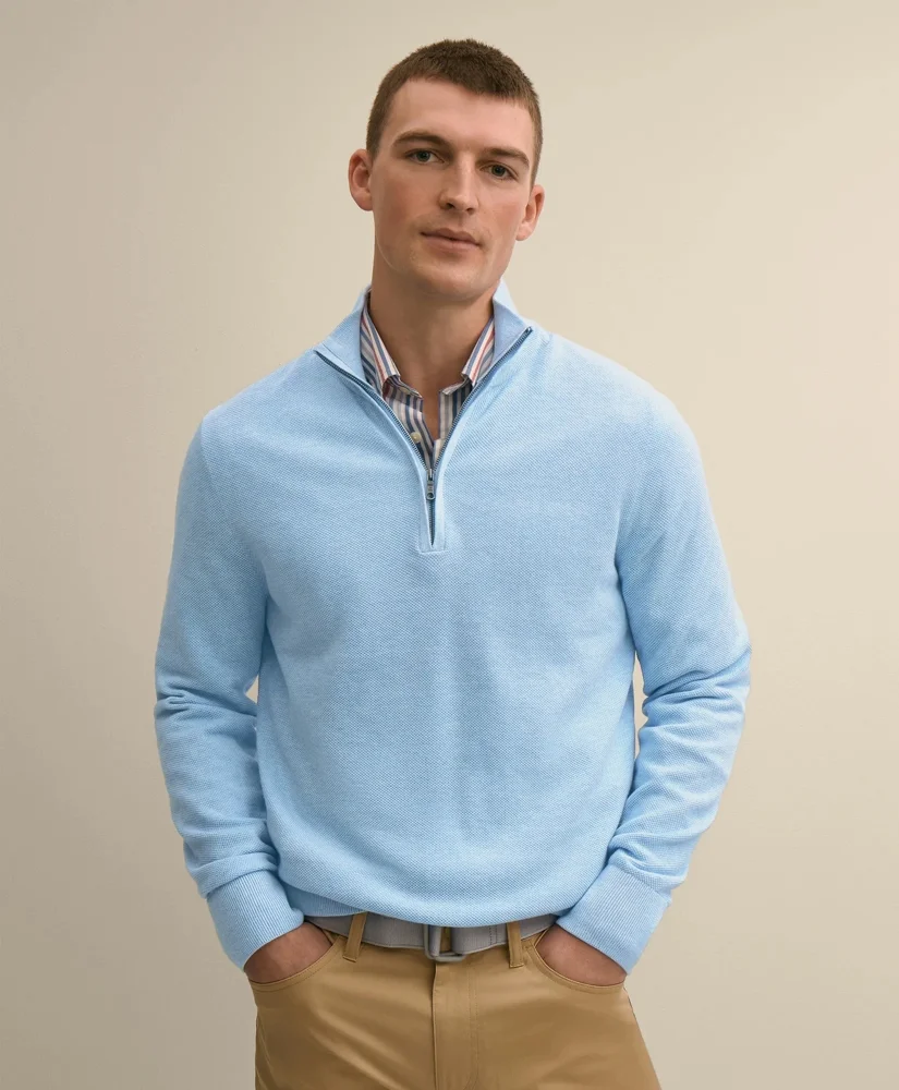 Supima® Cotton Pique Quarter-Zip Sweater - 1