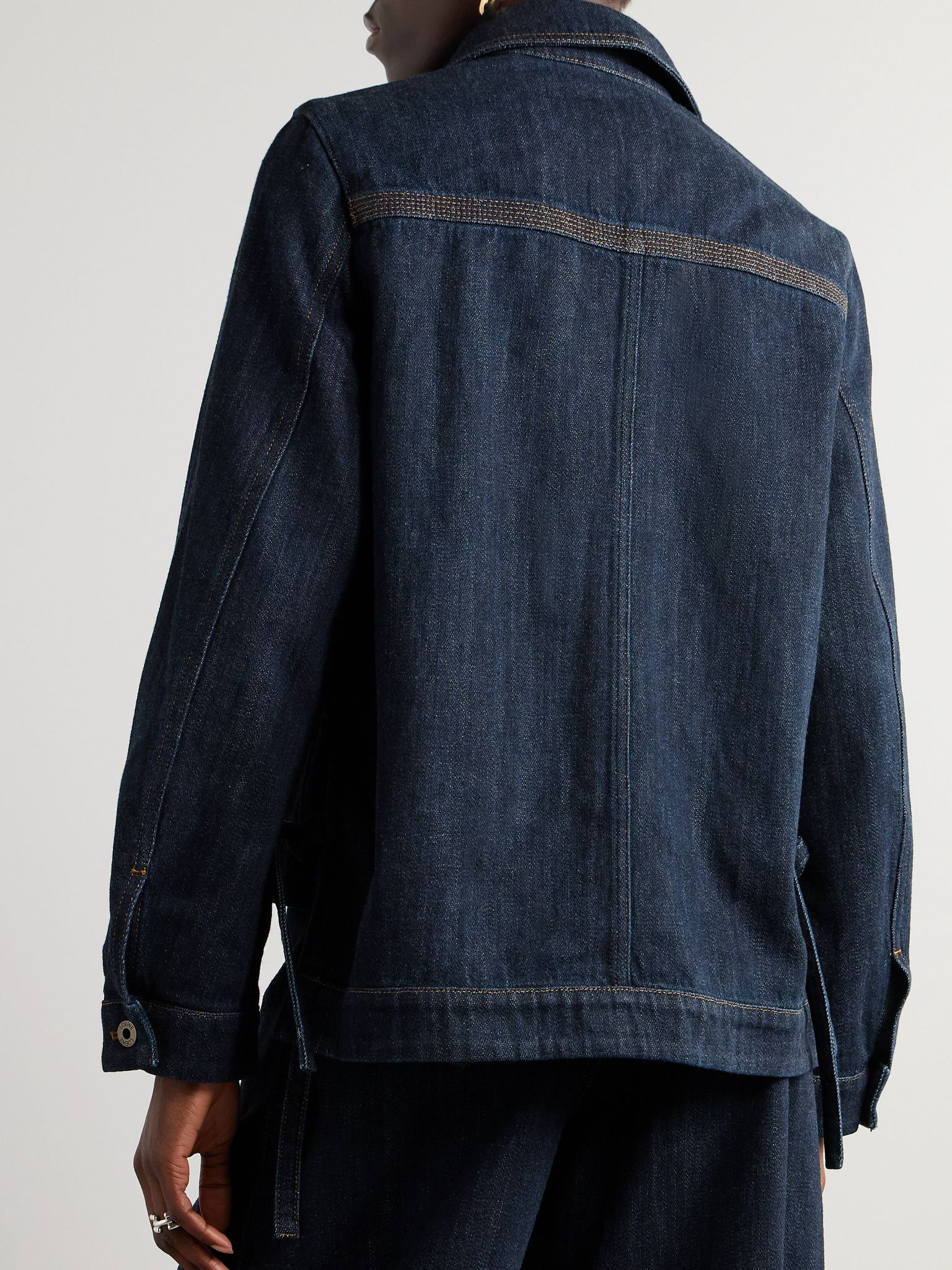 Leather-trimmed denim jacket Indigo - 4