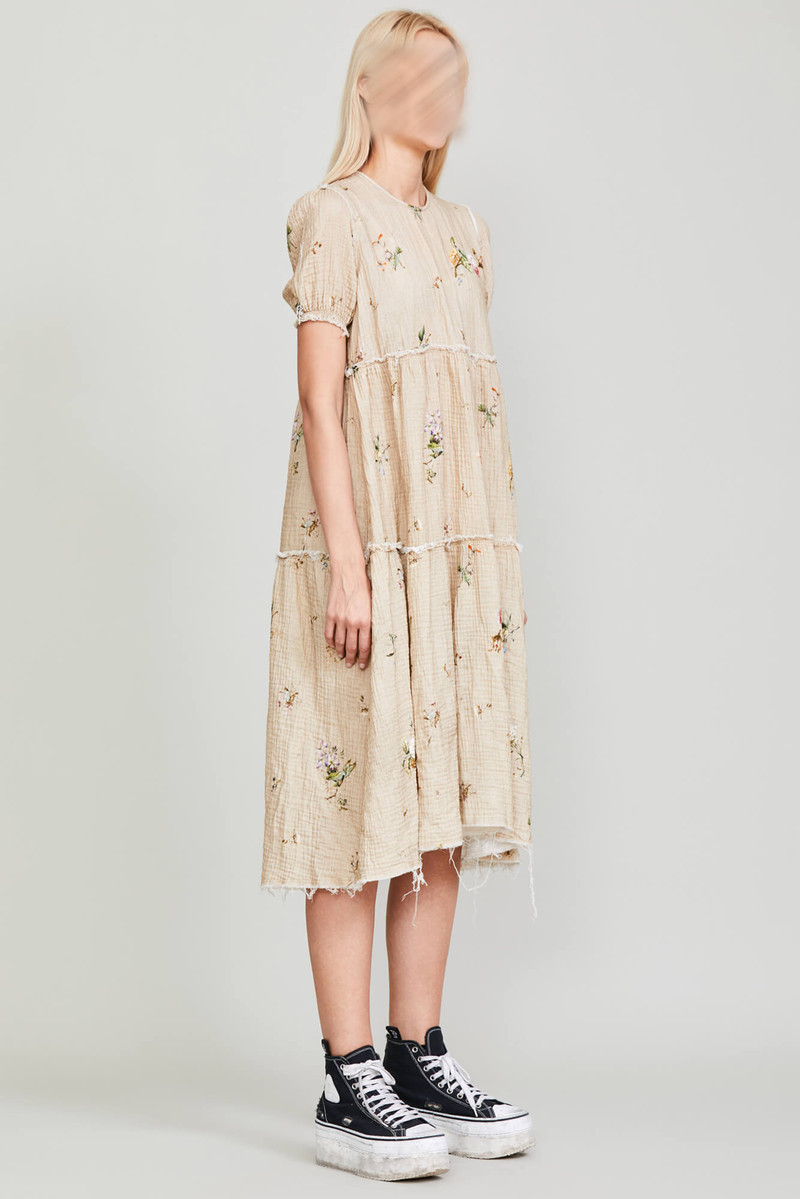 R13 SHREDDED RELAXED MIDI - FLORAL ON KHAKI outlook