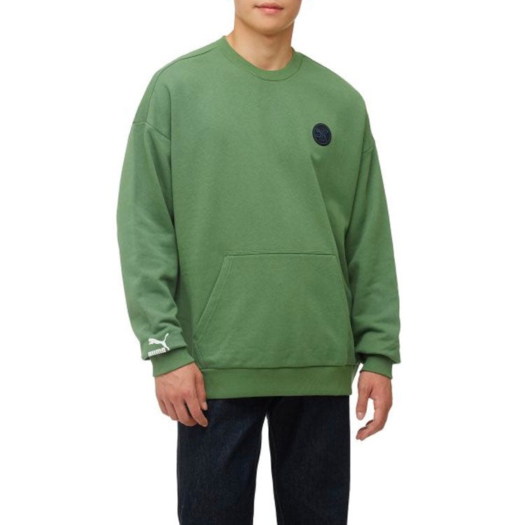 PUMA Solid Color Logo Round Neck Pullover Long Sleeves Unisex Green 532241-67 - 3