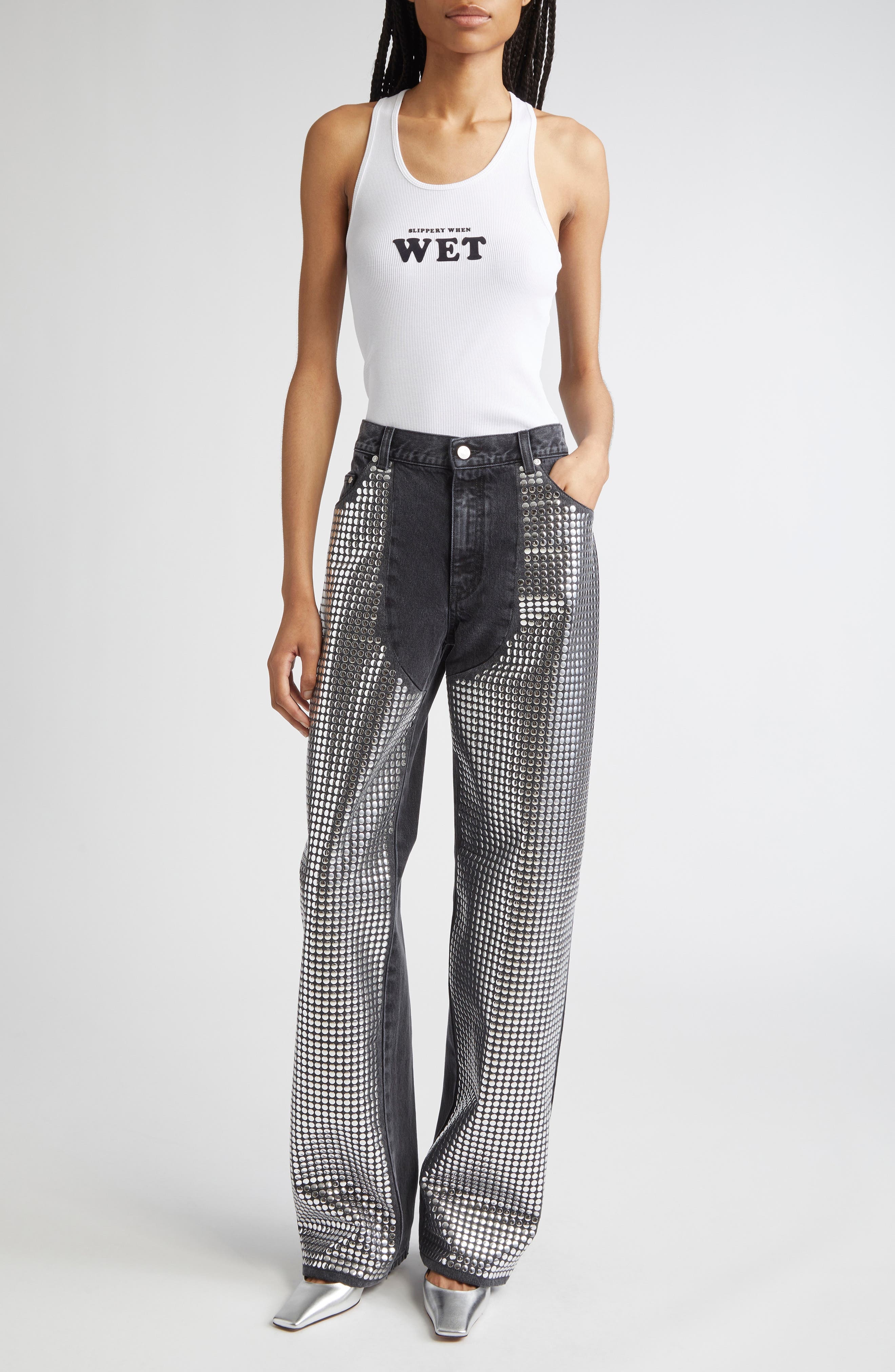 Stella McCartney Slippery When Wet Flocked Rib Tank in Pure White at Nordstrom - 2