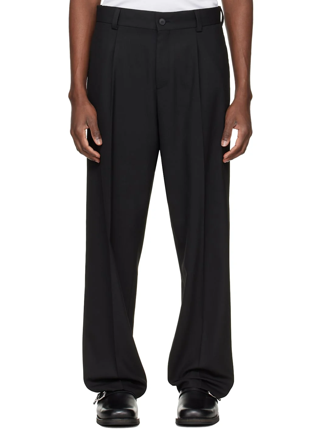 Black Modern-Fit Stretch Twill Trousers - 1