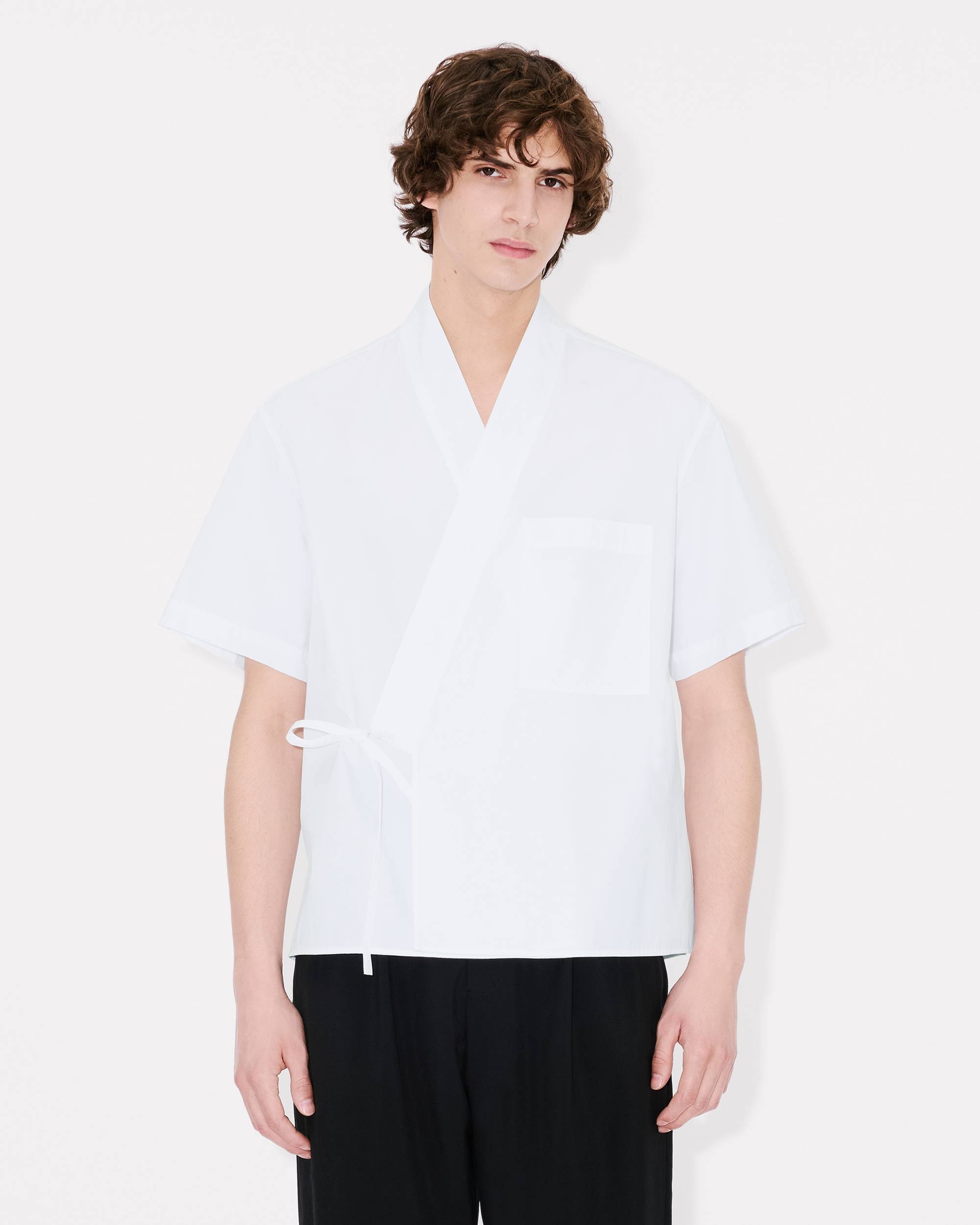 'KENZO Elephant Logo' kimono short sleeve shirt in cotton poplin - 3