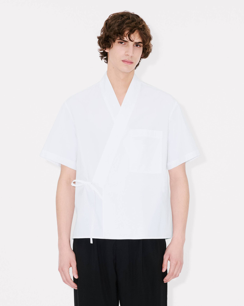'KENZO Elephant Logo' kimono short sleeve shirt in cotton poplin 3