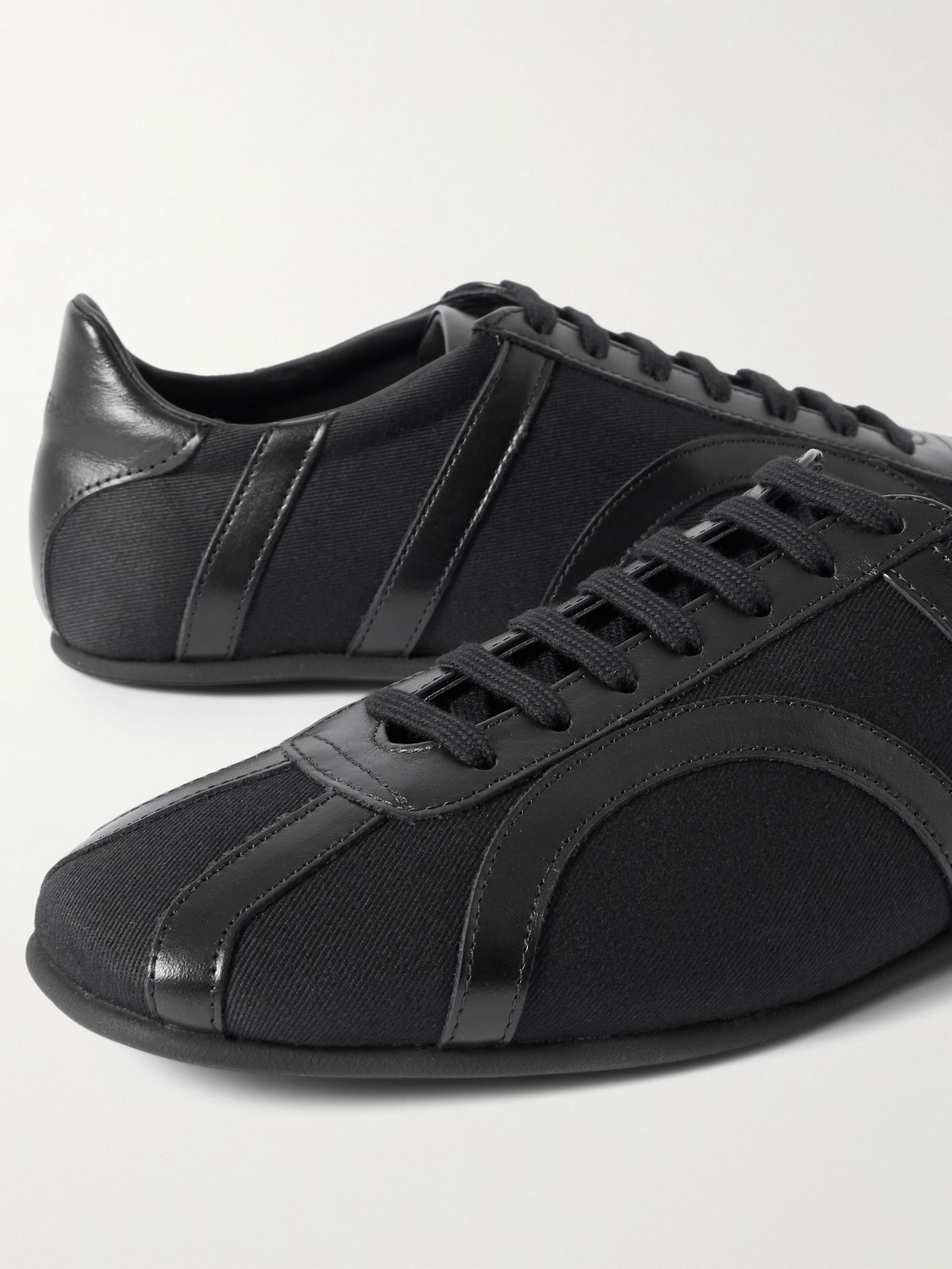 Leather-trimmed cotton-canvas sneakers Black - 4